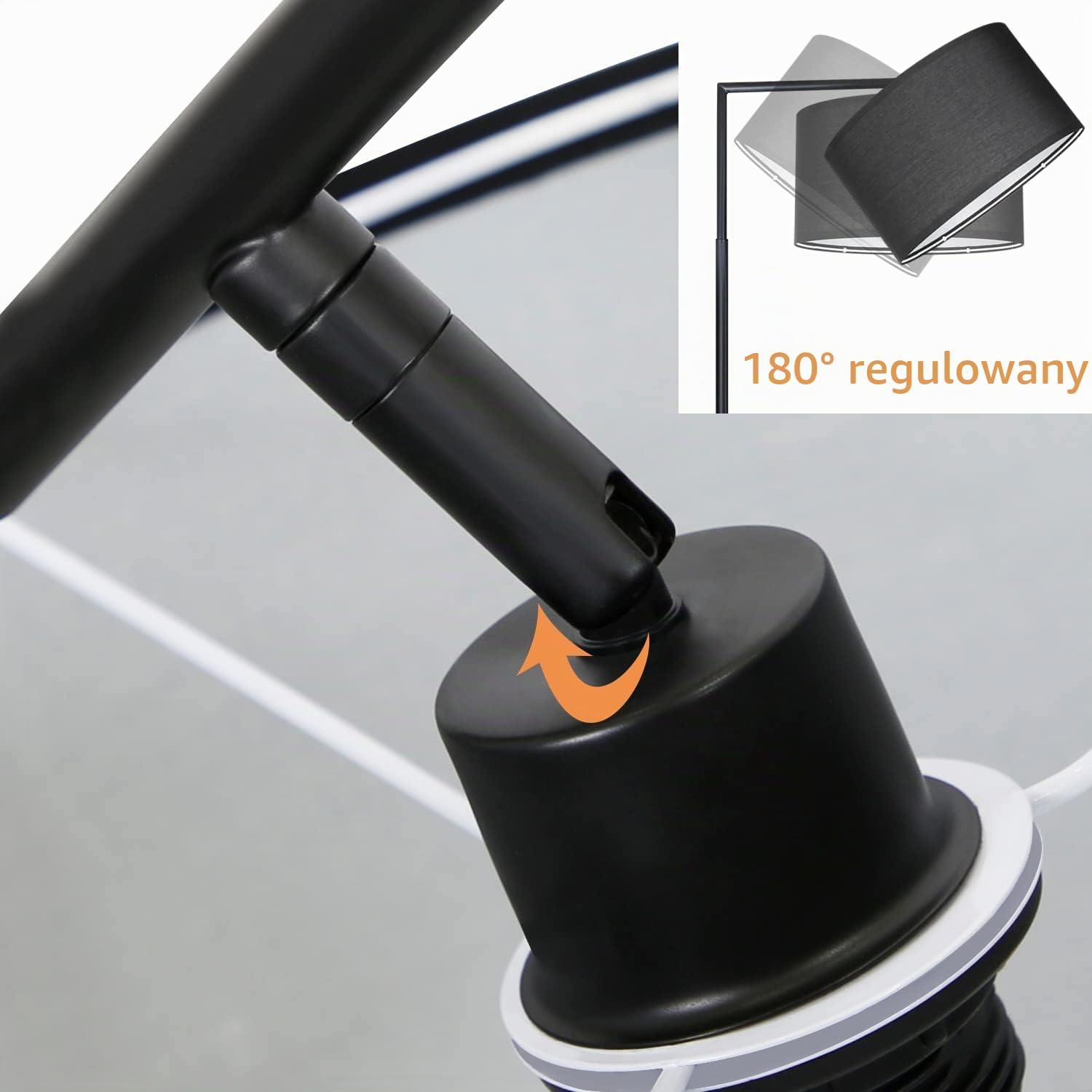 Detalle de ZMH G80-SR-C – czarna lampa podłogowa E27 z abażurem i włącznikiem nożnym