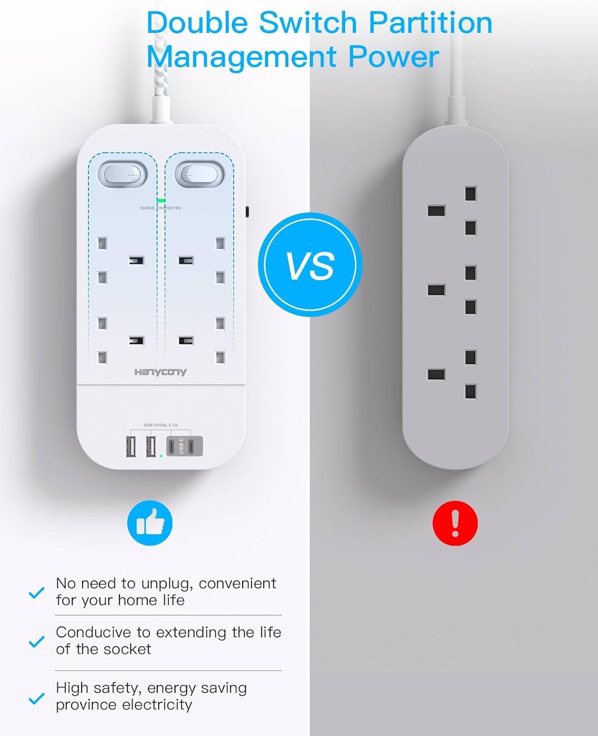 Detalle 2 de 4 Way Surge Protected Extension Lead 1.8m ๐