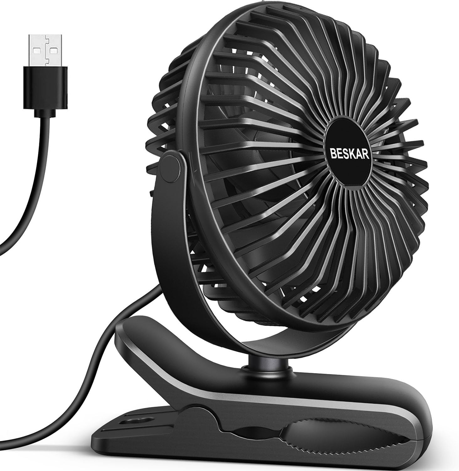 Detalle de BESKAR Small Clip on Fan: 3-Speed USB Clip & Desk Fan with Ultra-Quiet Airflow