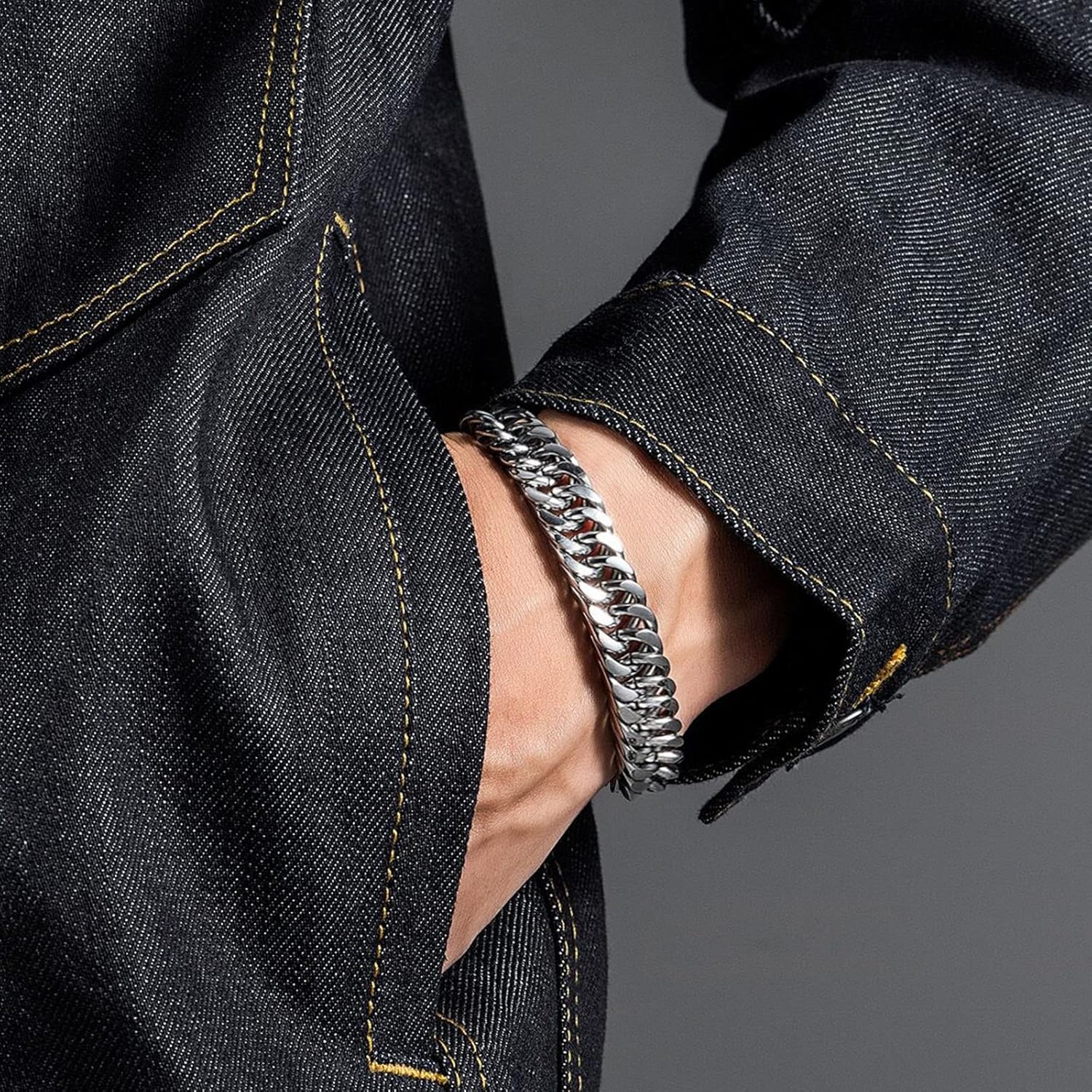Thumbnail 6 de Flintronic Homme Gourmette Chaîne Bracelet en Acier Inoxydable – Chaîne Grosse Maille, 12 mm × 21 cm