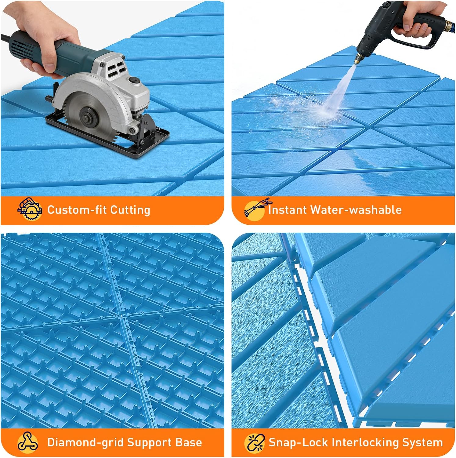 Detalle de SUNALLY CA-SN-9PDTXW-BL Interlocking Deck Tiles, 9-Pack, Blue, 12 × 12 in