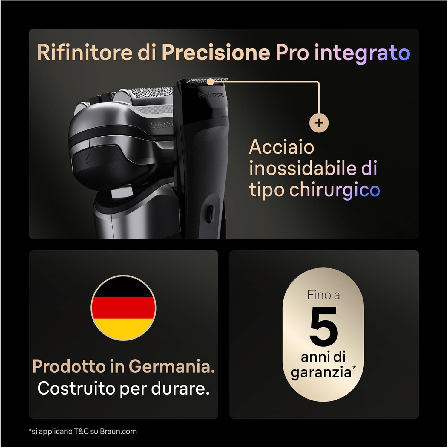 Thumbnail 6 de Braun Series 9 PRO + Rasoio Elettrico Barba Wet & Dry 5+1 Lame di Precisione Ultra Sottili – 9617PSI, Argento