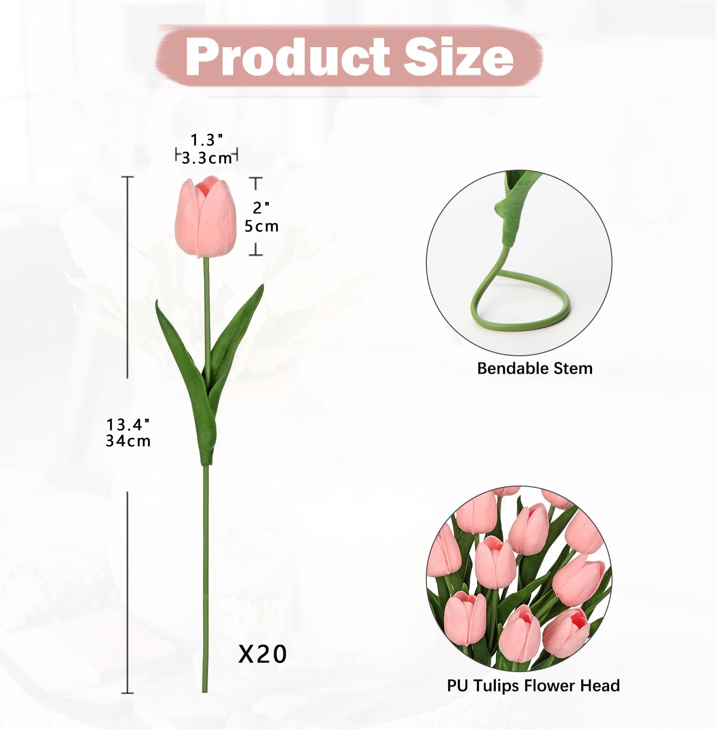 Thumbnail 1 de Briful 10er Set künstliche Tulpen Hellrosa (Real-Touch) – biegsame Deko-Blumen, ca. 34 cm