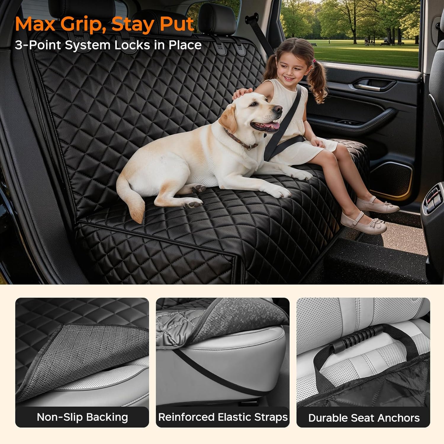 Thumbnail 3 de URPOWER Dog Car Seat Cover for Back Seat (Waterproof, Non-Slip) — Black