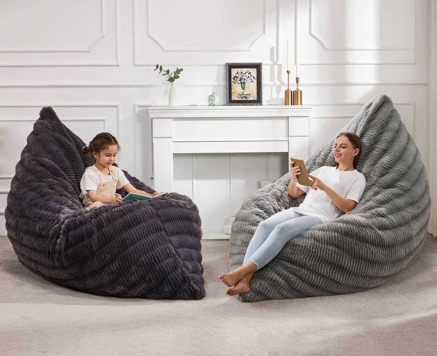 Detalle 2 de Hobestluk NEW035 3-in-1 Convertible Bean Bag Chair, Ripple Gray, Washable Cover