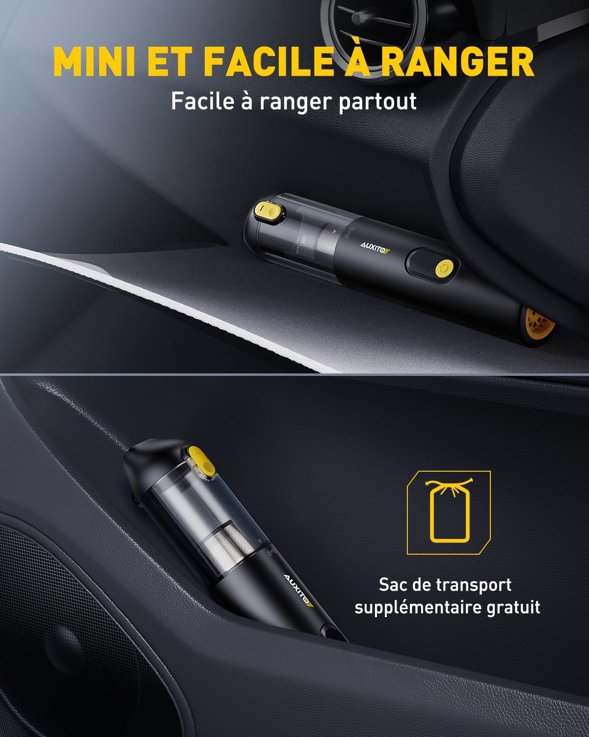 Detalle 2 de AUXITO Aspirateur à main sans fil pour voiture 24000 Pa (4-en-1) avec outils animaux et charge USB‑C