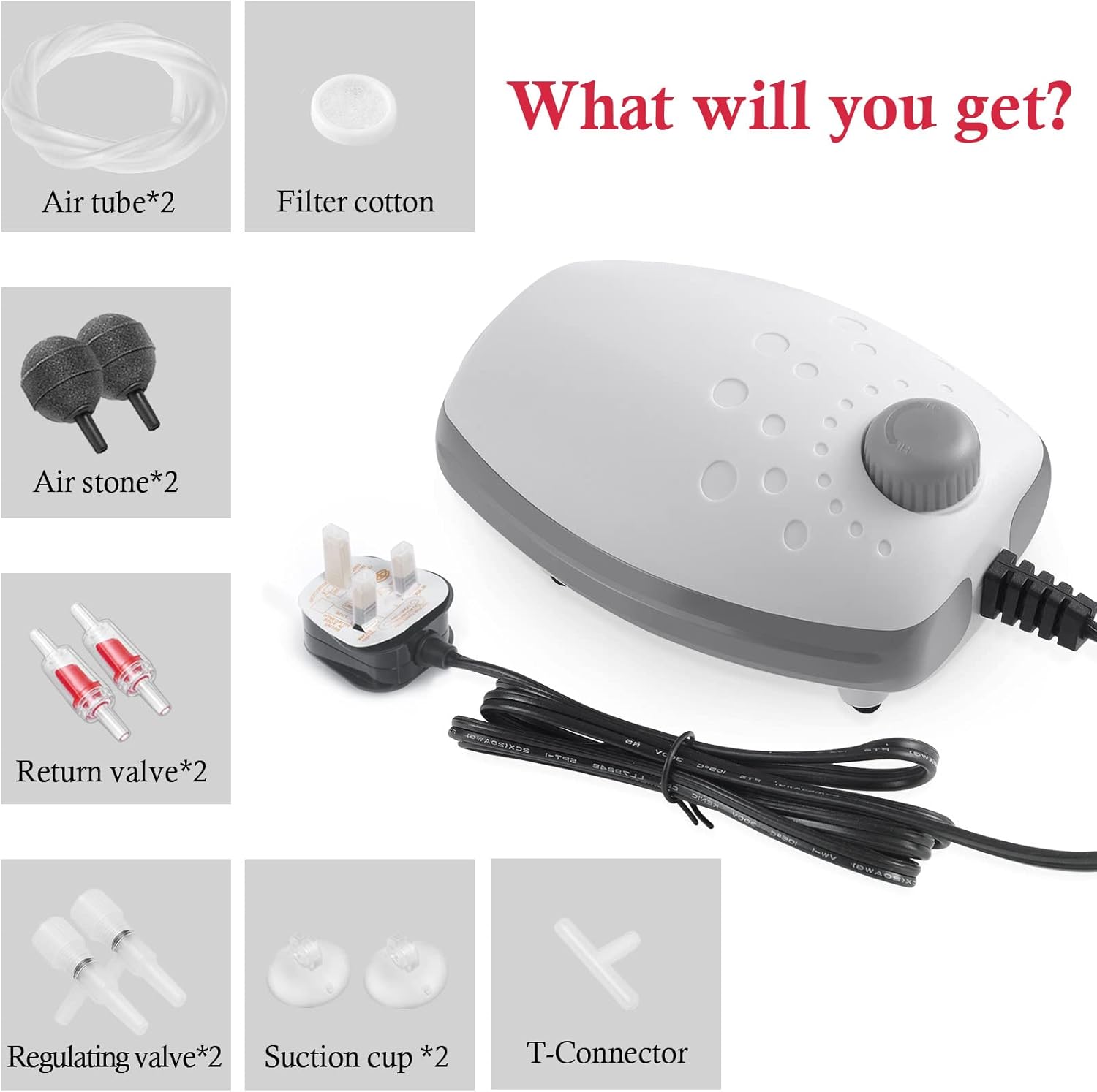 Detalle 2 de PYPABL 3W Aquarium Air Pump (300L/H) – Silent Adjustable Bubbler for Fish & Turtle Tanks