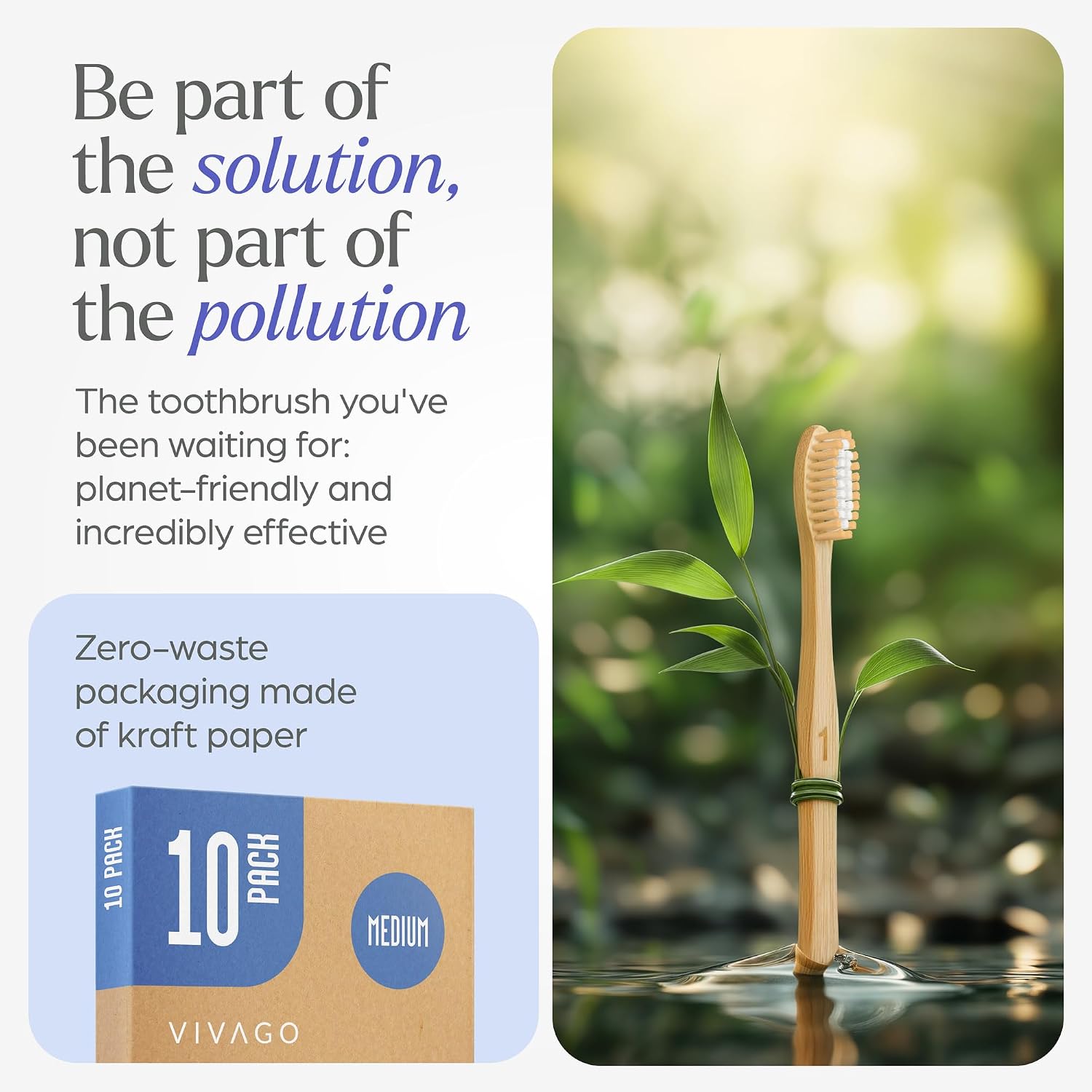 Detalle de VIVAGO Bamboo Toothbrushes Medium Bristles 10 Pack