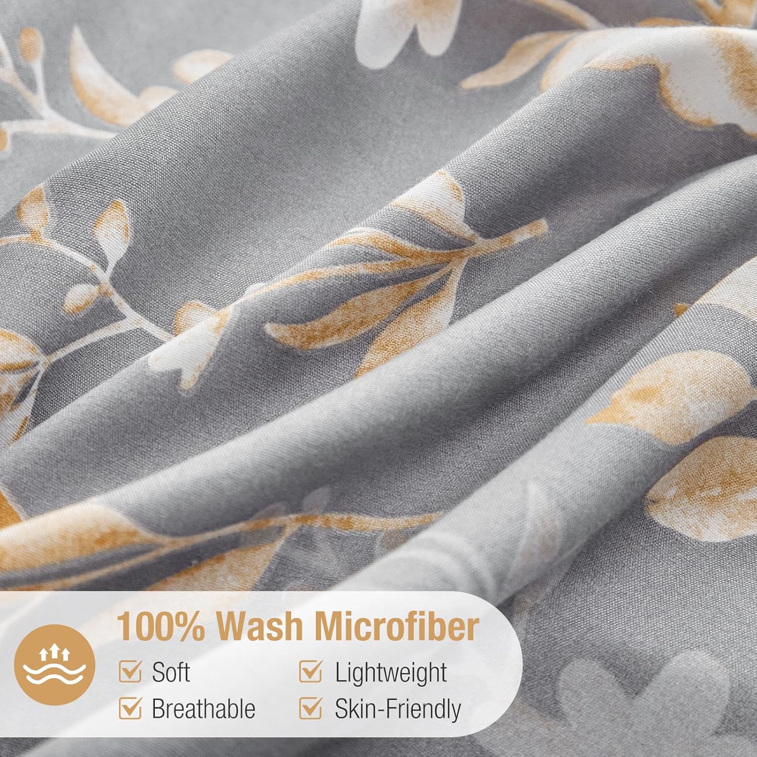Thumbnail 2 de Tokokimo King Size Duvet Cover Set – Reversible Yellow Floral on Grey Microfibre, 220x230 cm (2 Pillowcases)
