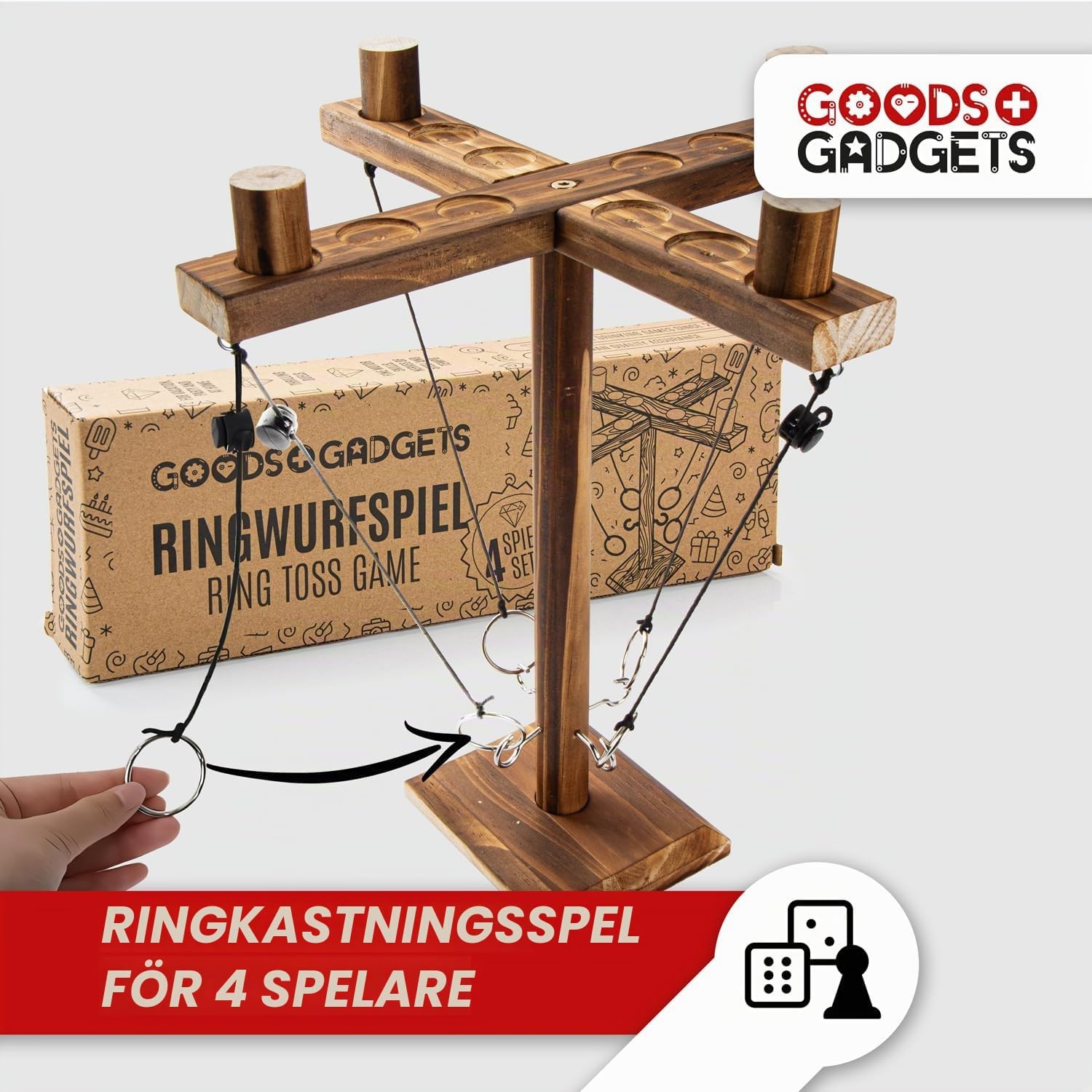 Detalle de GOODS+GADGETS Ringkastspel 2.0 i trä för fyra spelare