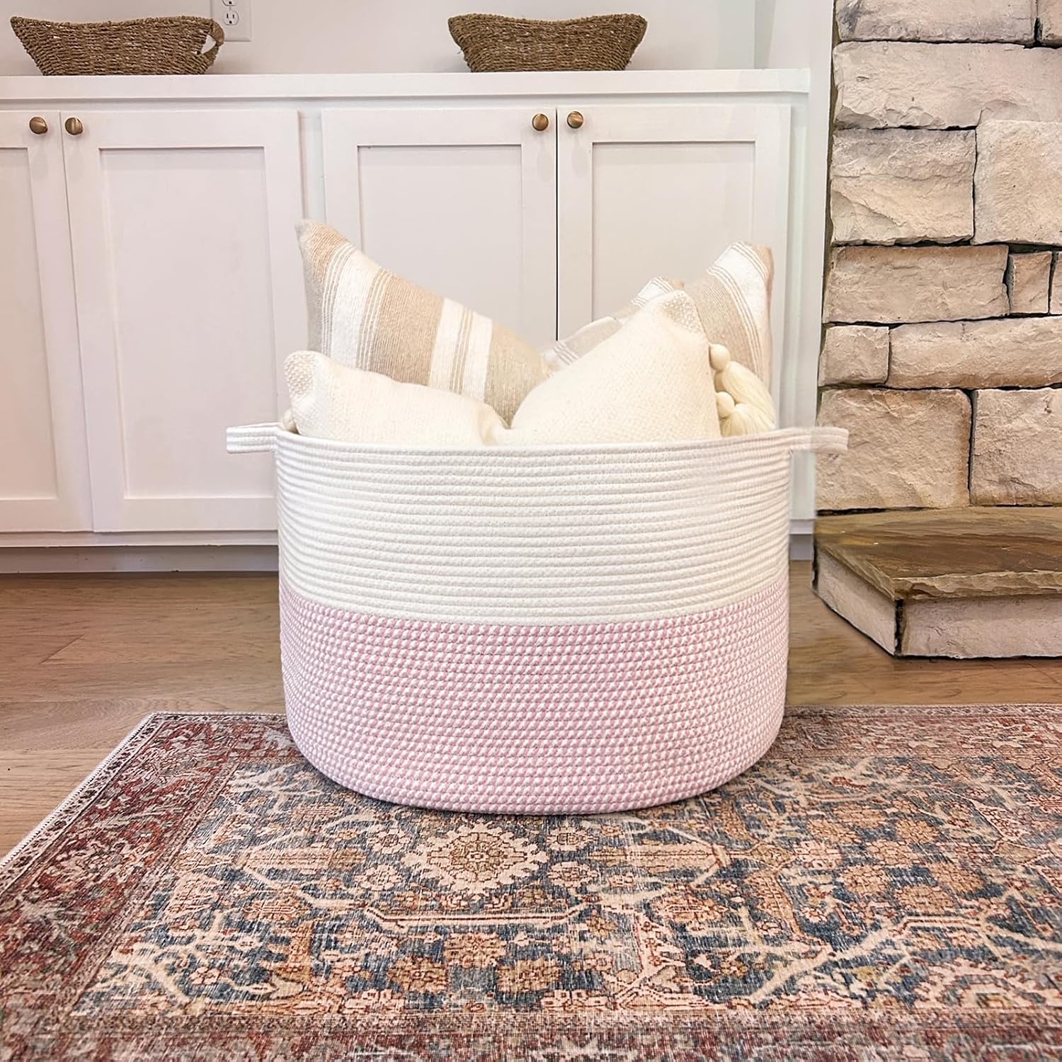Detalle 2 de INDRESSME woven-xlarge pinkINDRESSME XXLarge Woven Rope Basket, 90L