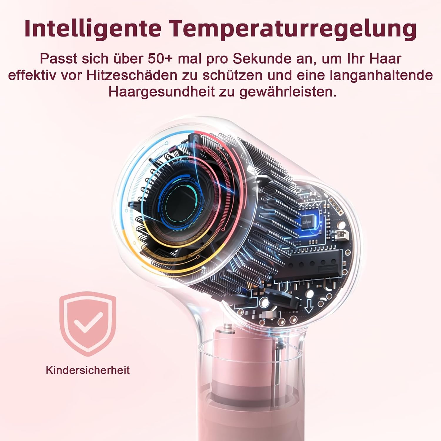 Detalle de Haartrockner Ionen Föhn – Plasma-Technologie, 400 Mio. Plasmen, 57 dB, 110.000 U/min, kompakt & leise (Hellrosa)