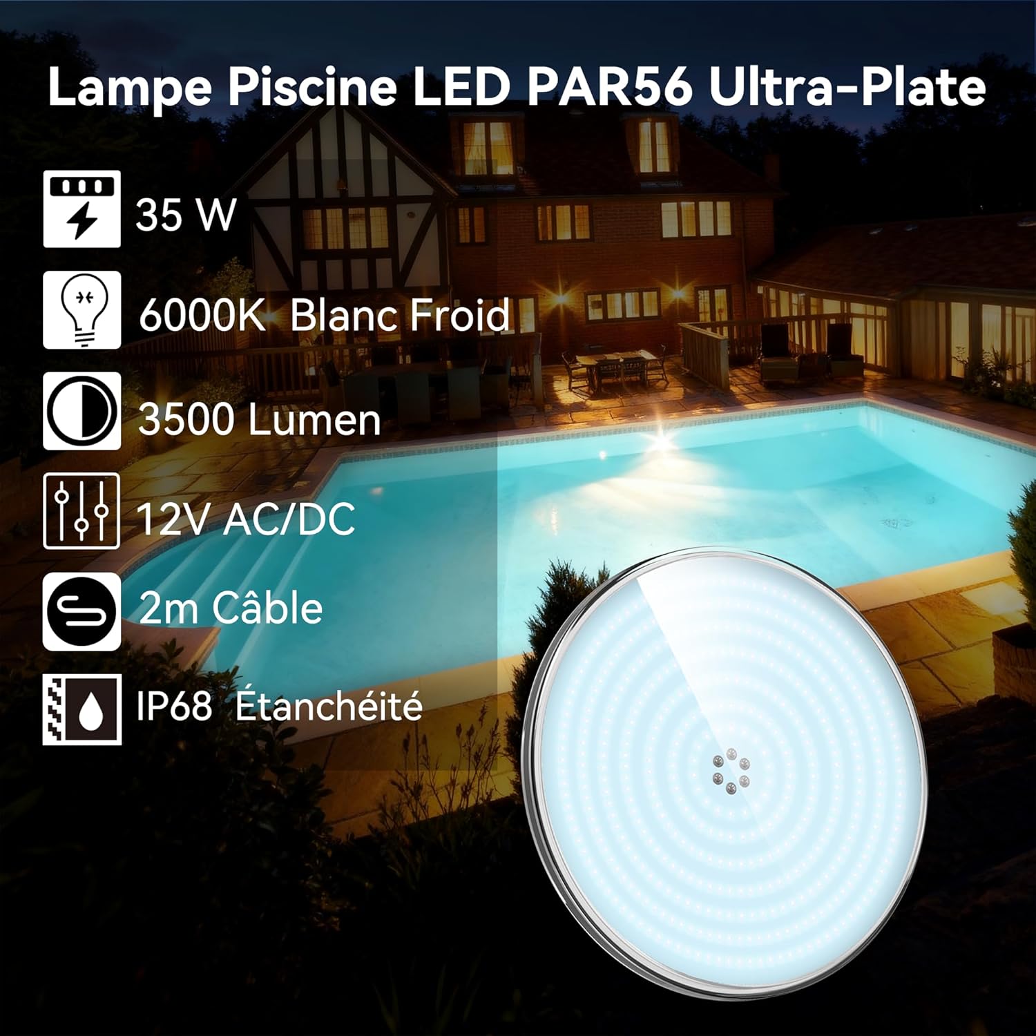Detalle de Projecteur piscine LED LyLmLe PAR56 35W (3500 lm) 140° IP68, 12V, 6000K