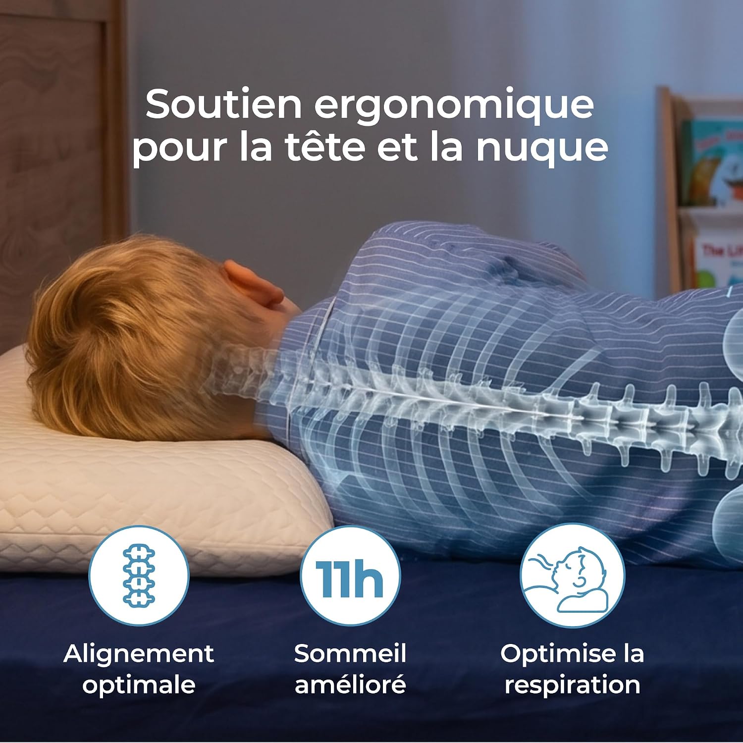 Detalle 2 de Dreamzie Oreiller Enfant Mémoire de Forme 40x60 cm (Épaisseur 6 cm) – Oeko-TEX, pour plus de 3 ans
