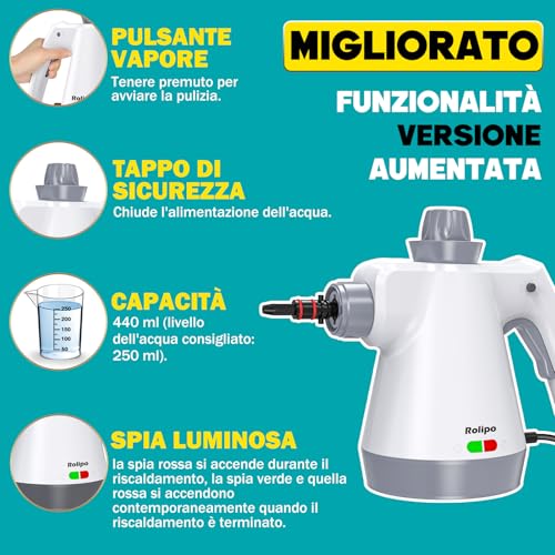 Detalle de Rolipo Pulitore a Vapore Portatile: Pistola Multifunzione per Uso Domestico
