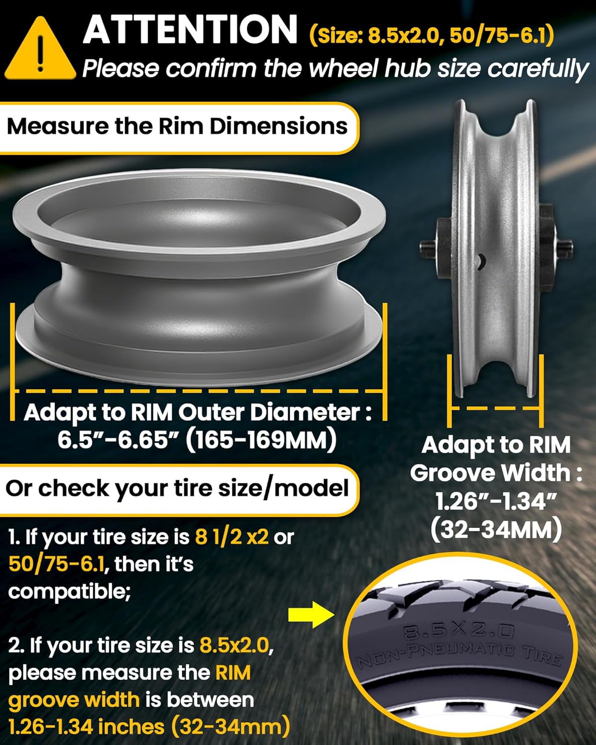 Detalle de Monuary 1-Pack 50/75-6.1 Tyre for Electric Scooter – Tubeless, Puncture-Resistant, Maintenance-Free