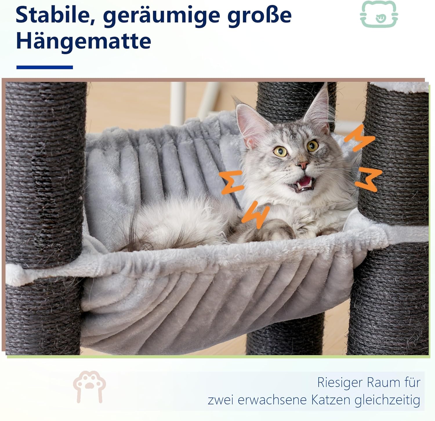 Detalle de Hey-brother XXL Kratzbaum für Maine Coon (168 cm) mit Hängematte, Sisalpfosten Ø 11 cm, Hellgrau EMPJ01W