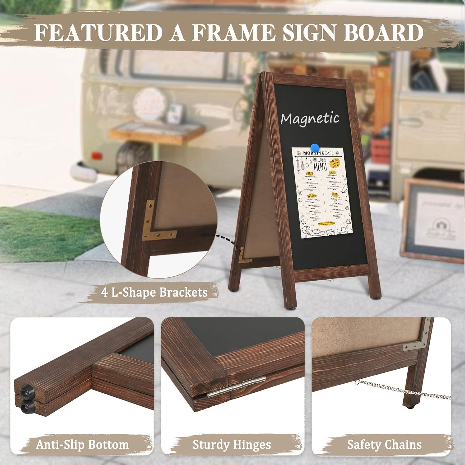 Thumbnail 3 de AMUSIGHT AS-AF4020-BRWN 40" x 20" Double-Sided Magnetic A-Frame Chalkboard