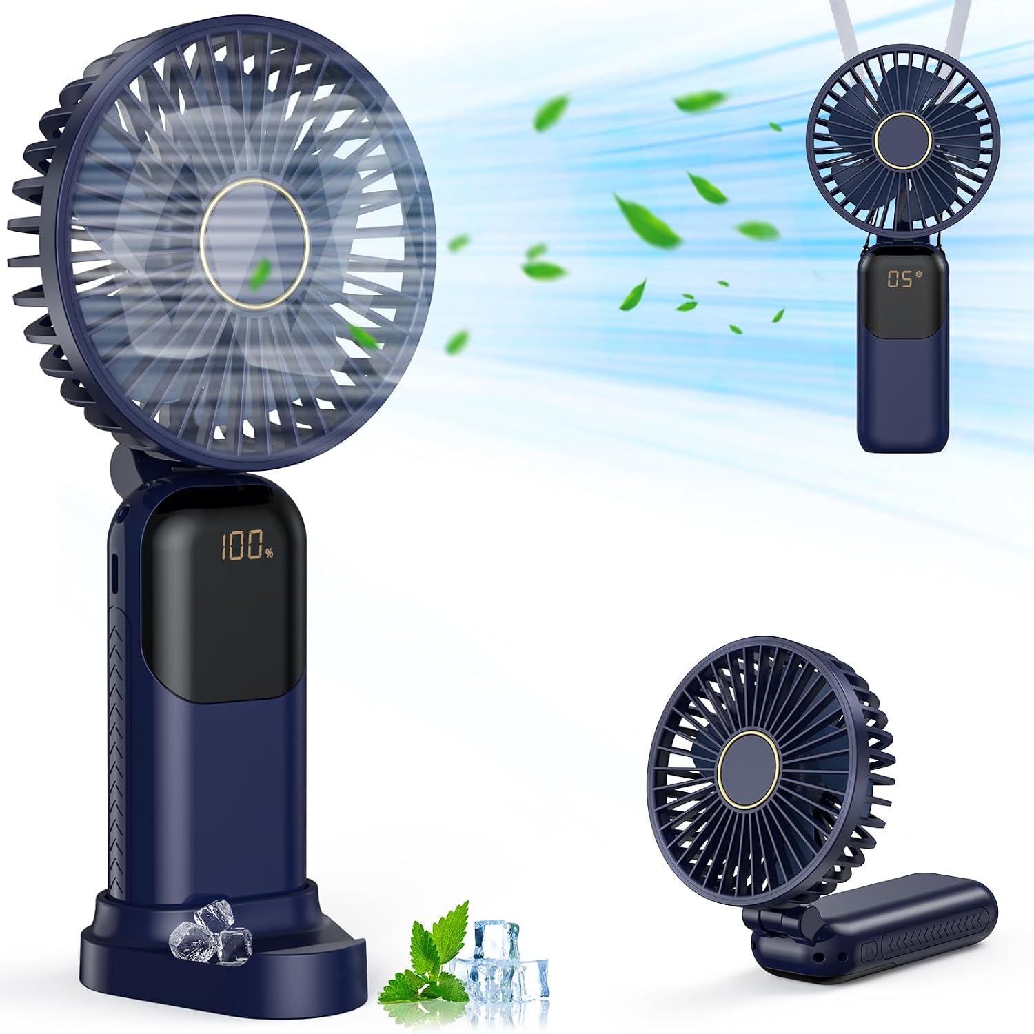 Detalle de Rechargeable 5000mAh handheld fan with 5 speeds