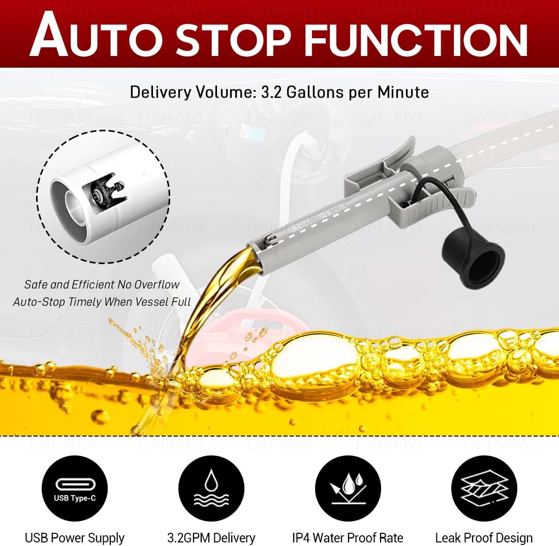 Thumbnail 2 de DAMAIYI Fuel Transfer Pump – 2026 Upgrade, 3.2 GPM, Dual-Power (USB-C/AA) with Auto-Stop Sensor
