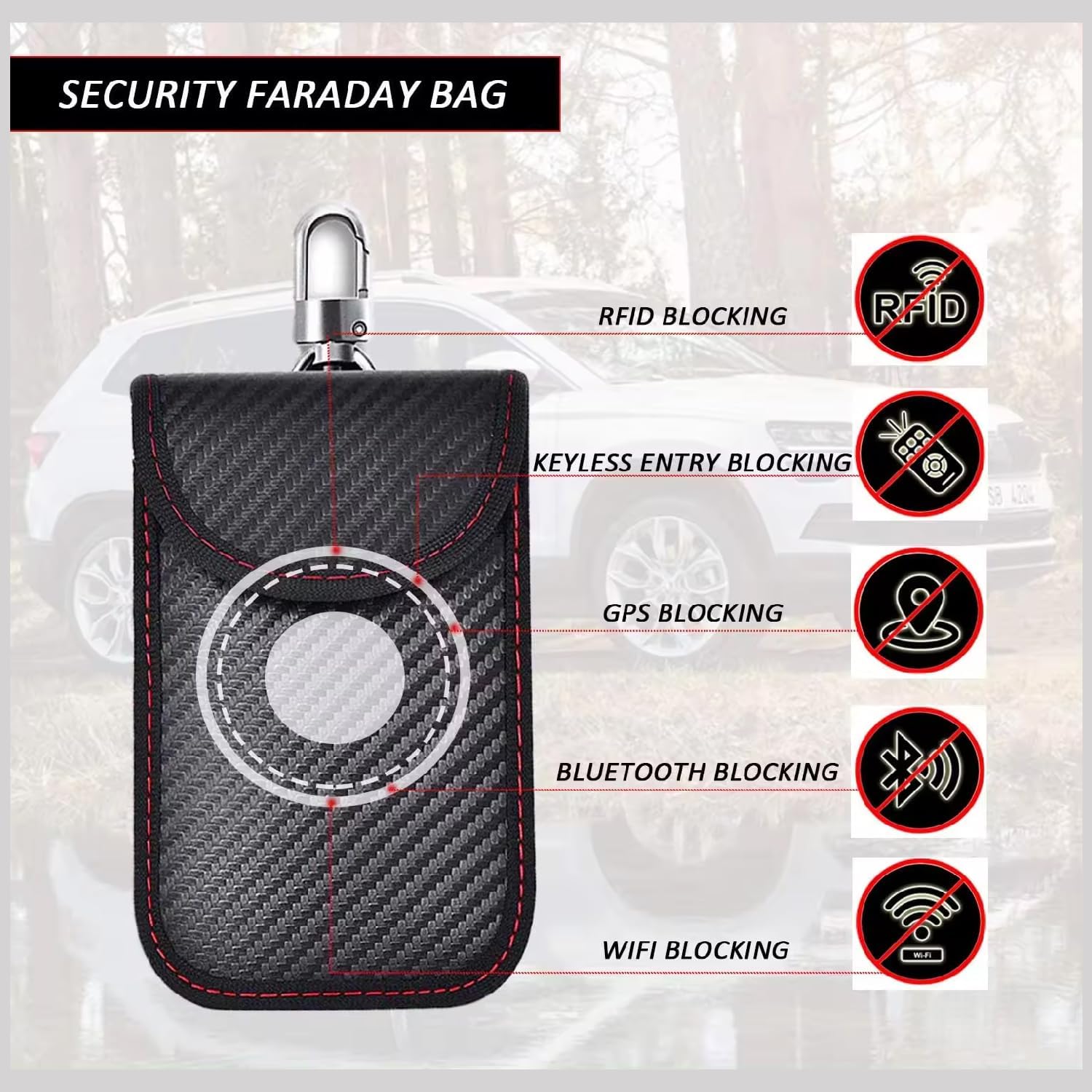 Detalle de KAV Faraday Car Key Fob Protector Pouch Bag – Carbon Fibre, Compact RFID Blocking Wallet