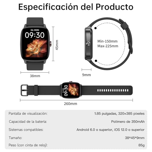 Thumbnail 8 de KIBFLE Reloj Inteligente 1.85'' con Llamadas Bluetooth, Voz AI y 110+ Modos Deportivos
