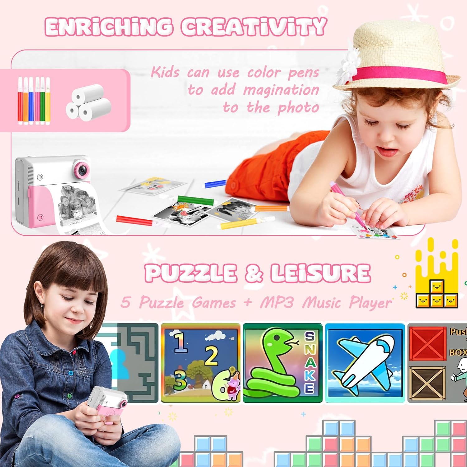 Thumbnail 6 de Immver Kids Camera: Dual-Lens Selfie Camera with Instant Printing for Ages 3–12
