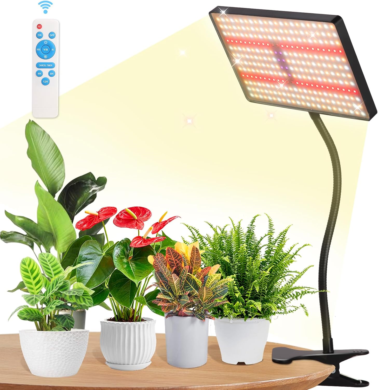 Detalle de MICCYE KJX-12T-01 växtlampa med klämma, 286 LED och fullspektrum 25 W