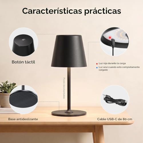 Detalle de UPXNBOR: 2 lámparas de mesa de metal para interior y exterior, sin cables
