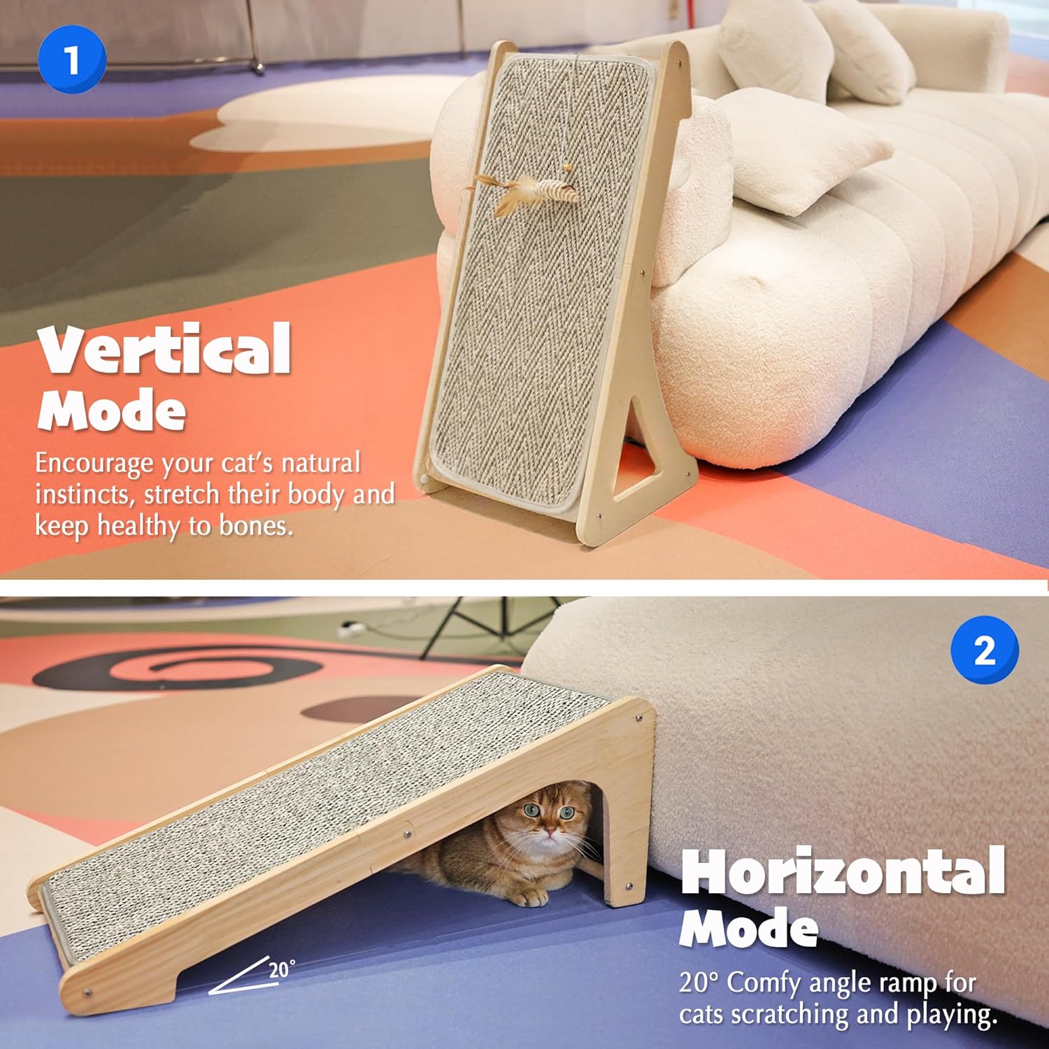 Thumbnail 2 de PETKARAY Cat Scratcher: Sisal Ramp with Wall Access, 27" L-Shape Scratching Pad for Indoor Cats