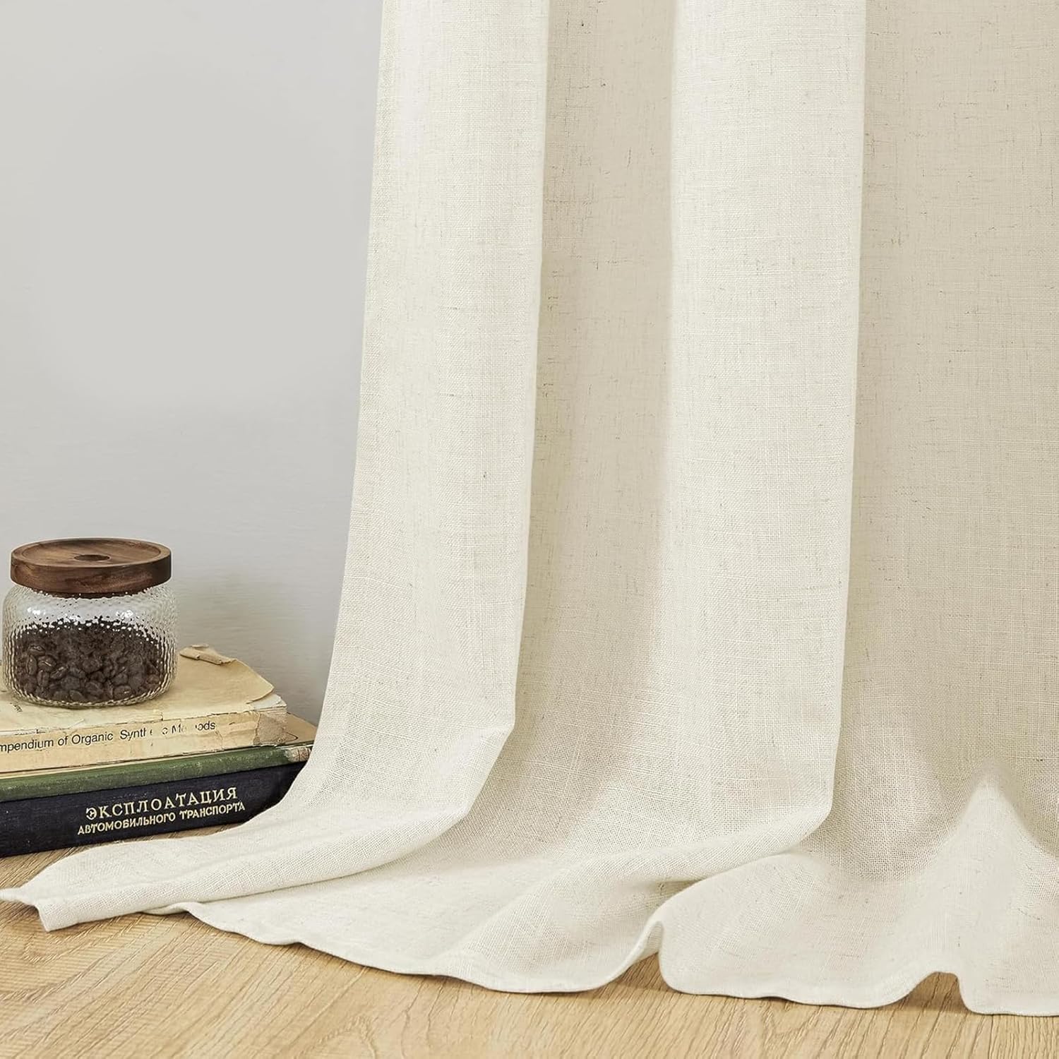 Detalle de CUCRAF Linen Curtains Eyelet Sheer Net Voile – 2 Panels, 55" W x 96" H, Natural