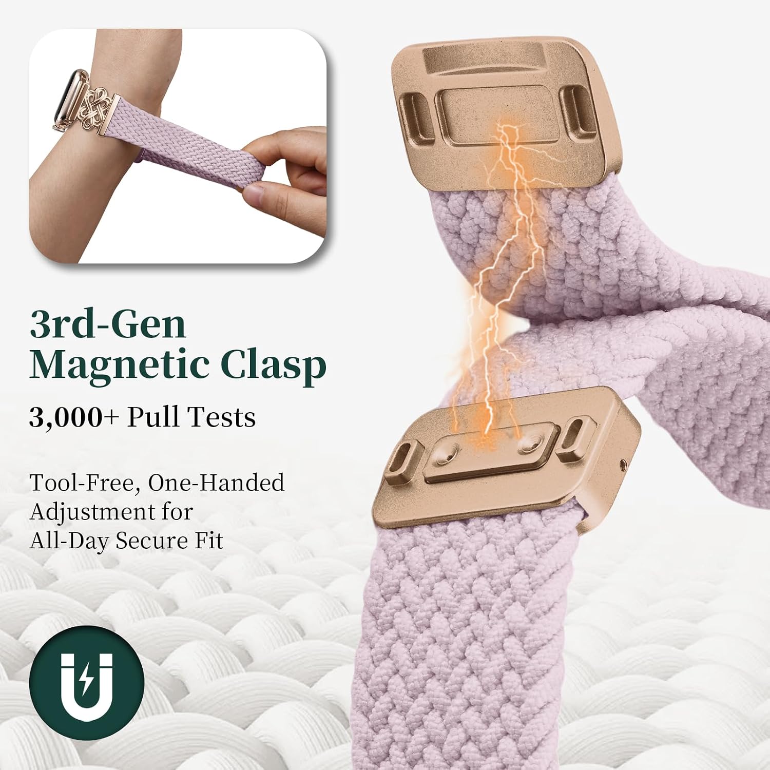 Detalle de Wutwuk Braided Magnetic Strap for Apple Watch (42mm/S11/10) – 38–42mm Universal, Celtic Metal Detail