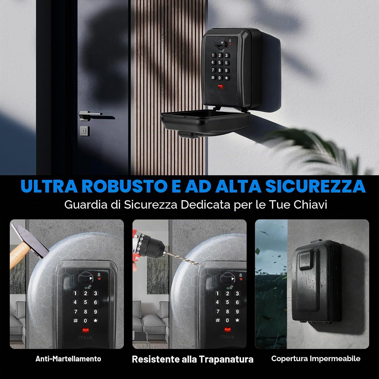 Detalle 2 de Ykall Cassaforte Portachiavi Grande con Codice a 12 Cifre: Sicurezza, Impermeabile e Pratica