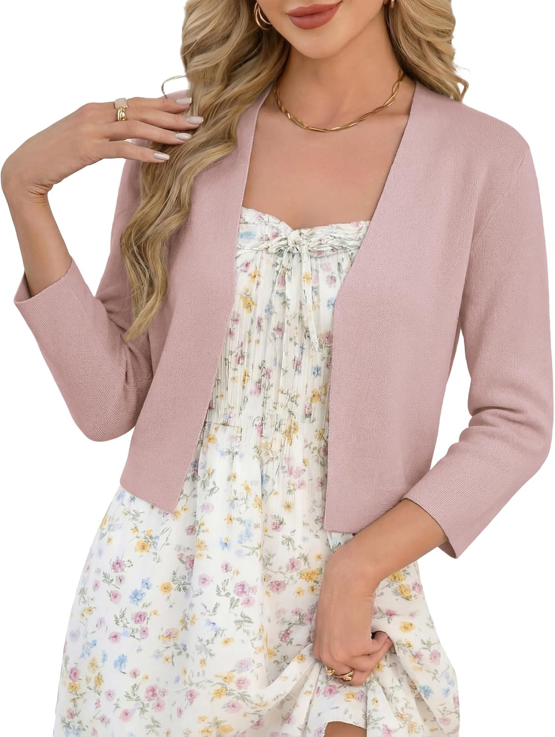 Thumbnail 5 de GRACE KARIN Elegante V-Ausschnitt Strickjacke Festlich 3/4 Ärmel – Bolero für Hochzeitsgäste