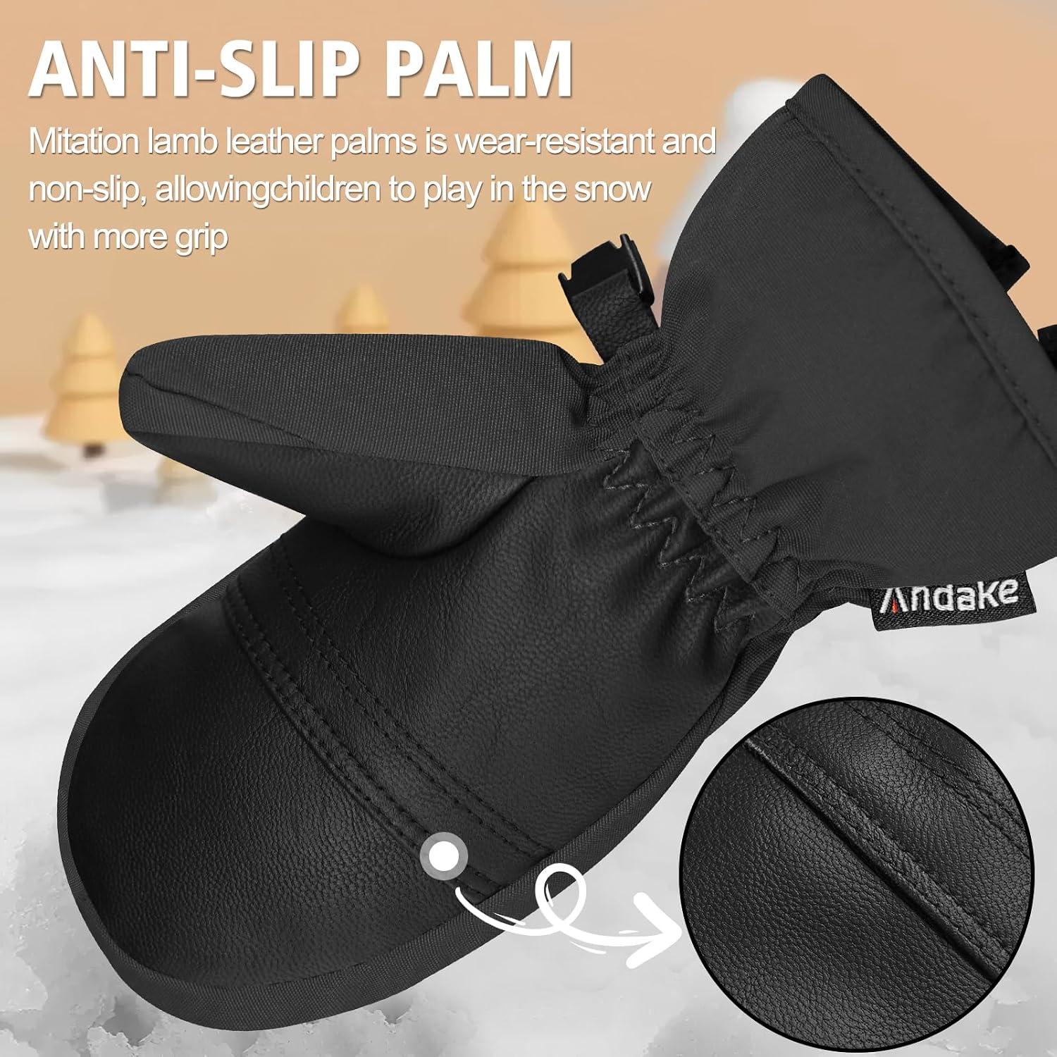 Detalle 2 de Andake Kids Mittens for Skiing, Waterproof Insert and 3M Thinsulate