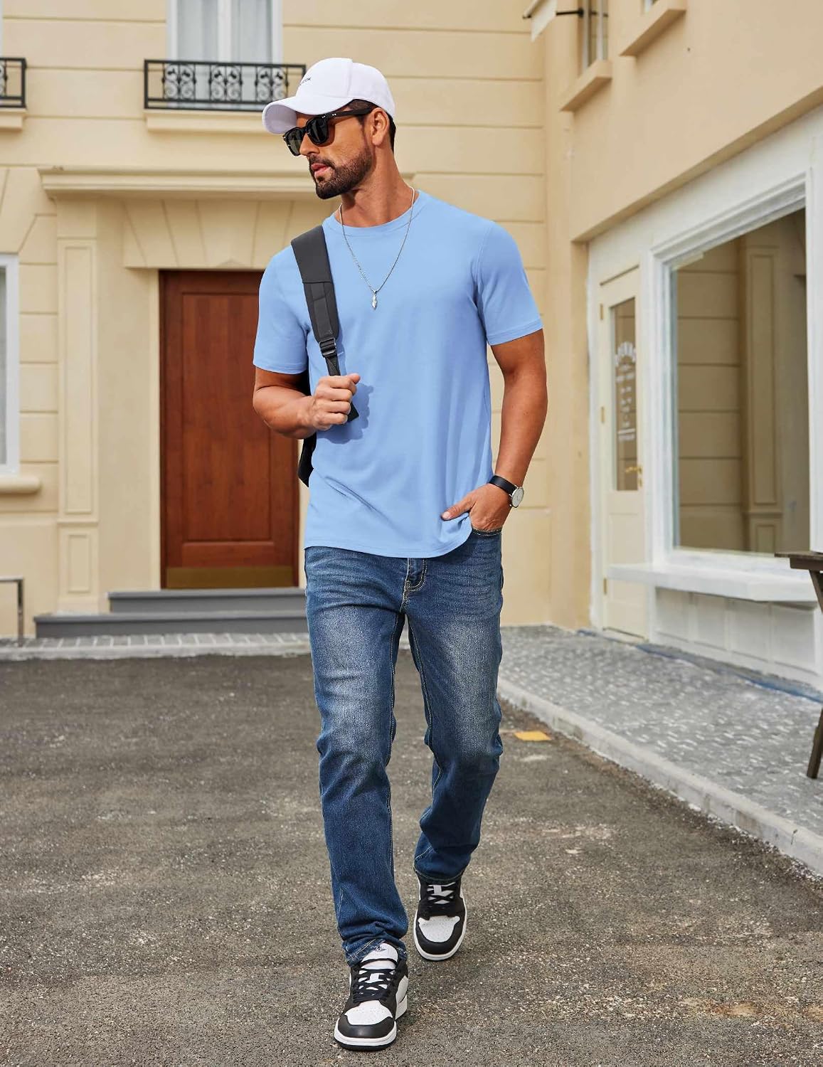 Detalle de COOFANDY Men's Short Sleeve Cotton-Blend Tee: Versatile Everyday Crew Neck