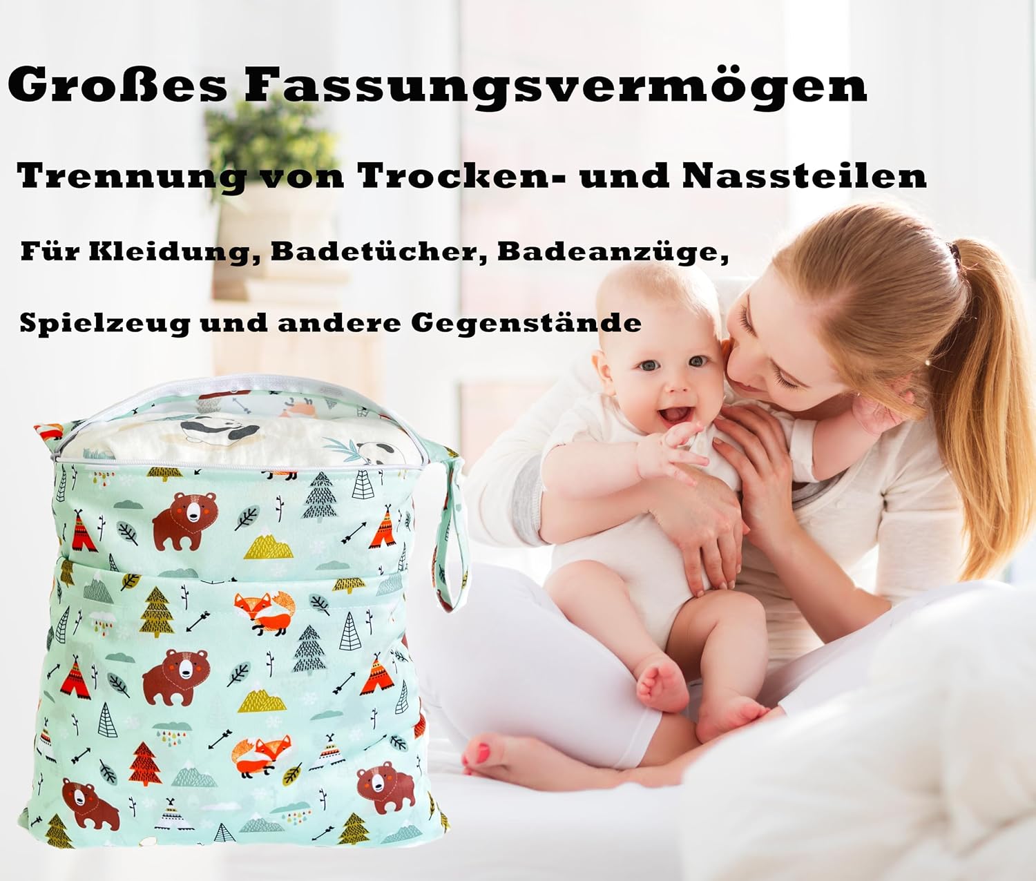 Detalle 2 de TRASUN Wetbag 3er-Set für Kindergarten & Wickeltasche – wasserdicht, nass und trocken trennen