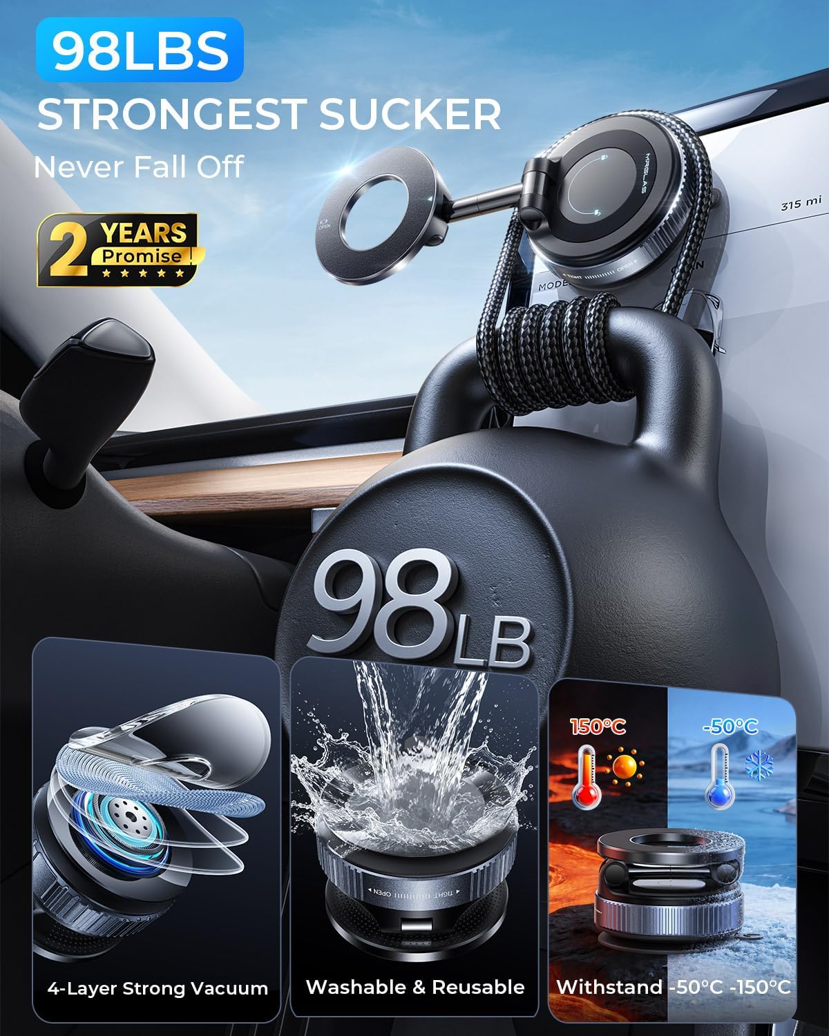 Thumbnail 2 de MRGLAS 2026 Upgraded Vacuum Magnetic Car Phone Holder with 360° Rotational Arm and 2800gf Magnets