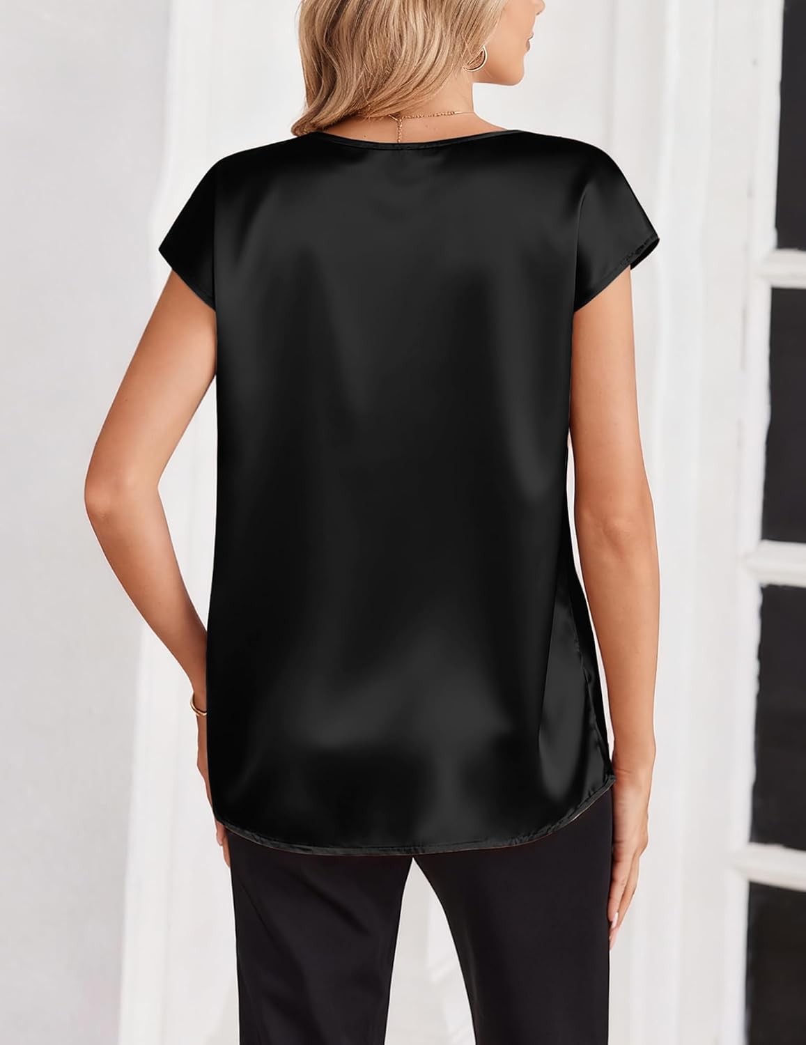 Thumbnail 4 de Zeagoo Women's Silk Satin Top: V-Neck Cap Sleeve Blouse for Work or Casual