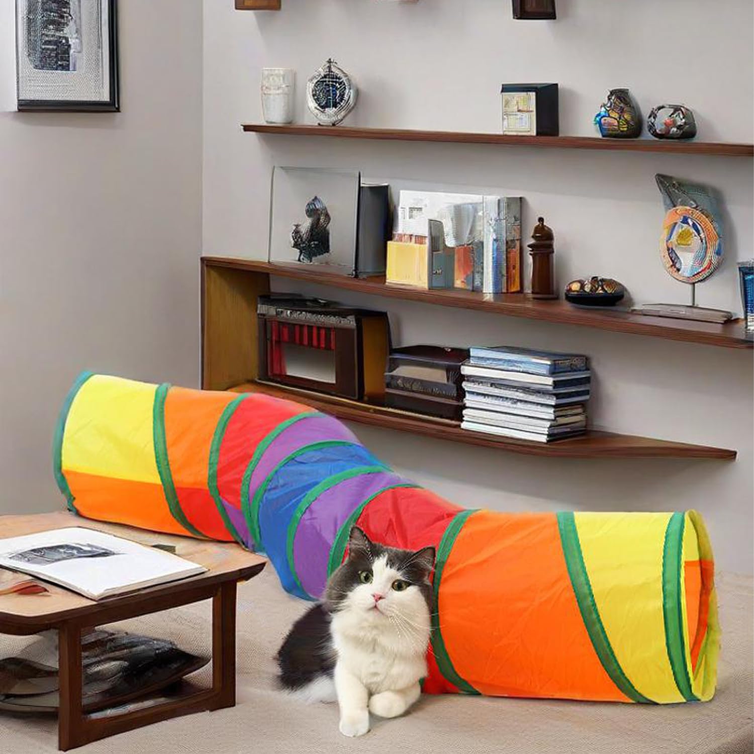 Thumbnail 4 de DoggKKin faltbarer Katzentunnel mit Vogelspielzeug (123 x 25 cm) – Selbstbeschäftigung für Katzen