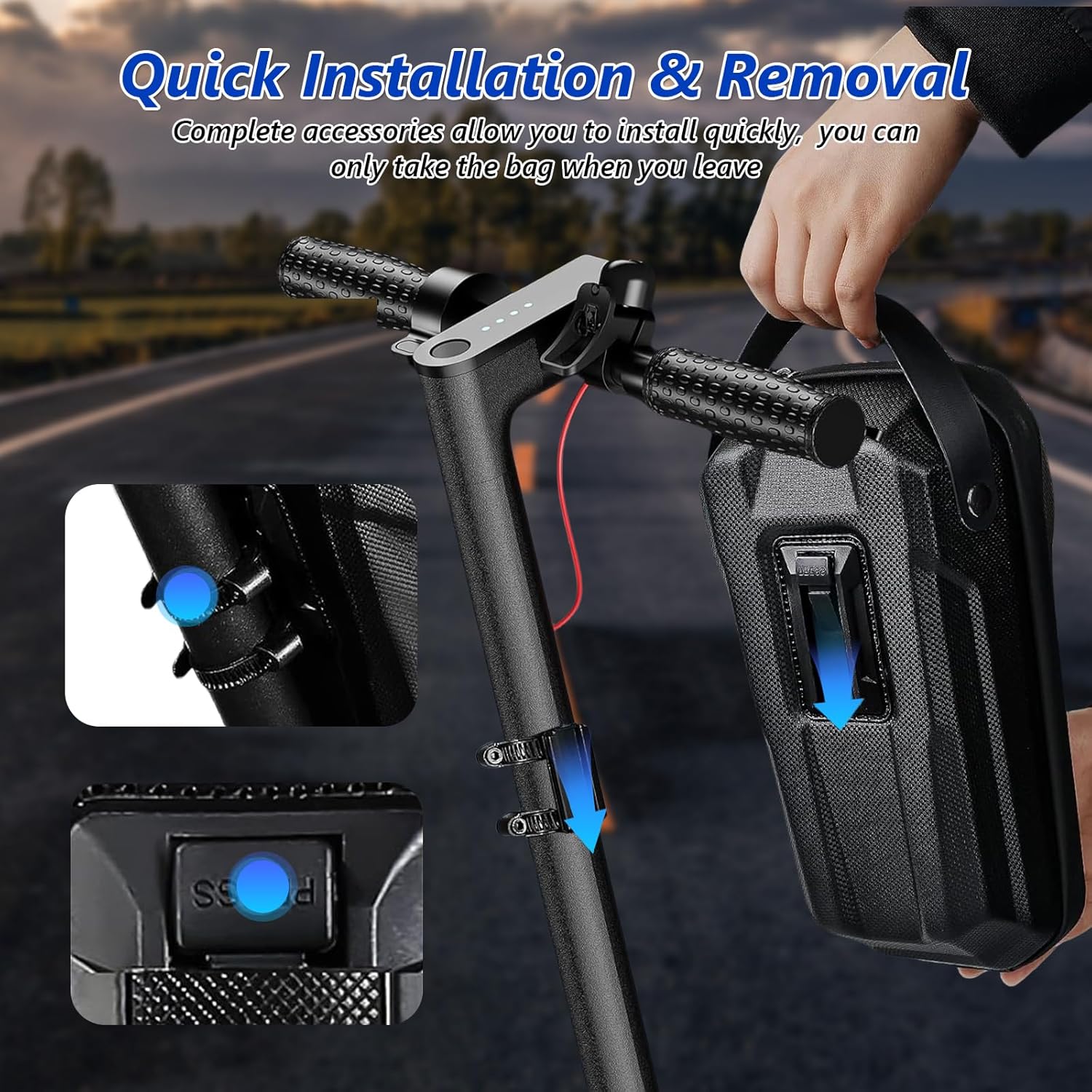 Detalle de flintronic Scooter Tasche: 2L/3L Lenker-Tasche aus EVA, wasserdicht für Elektroroller – kompatibel mit M365/M365 Pro, Segway ES1/ES2/ES3 u. a.