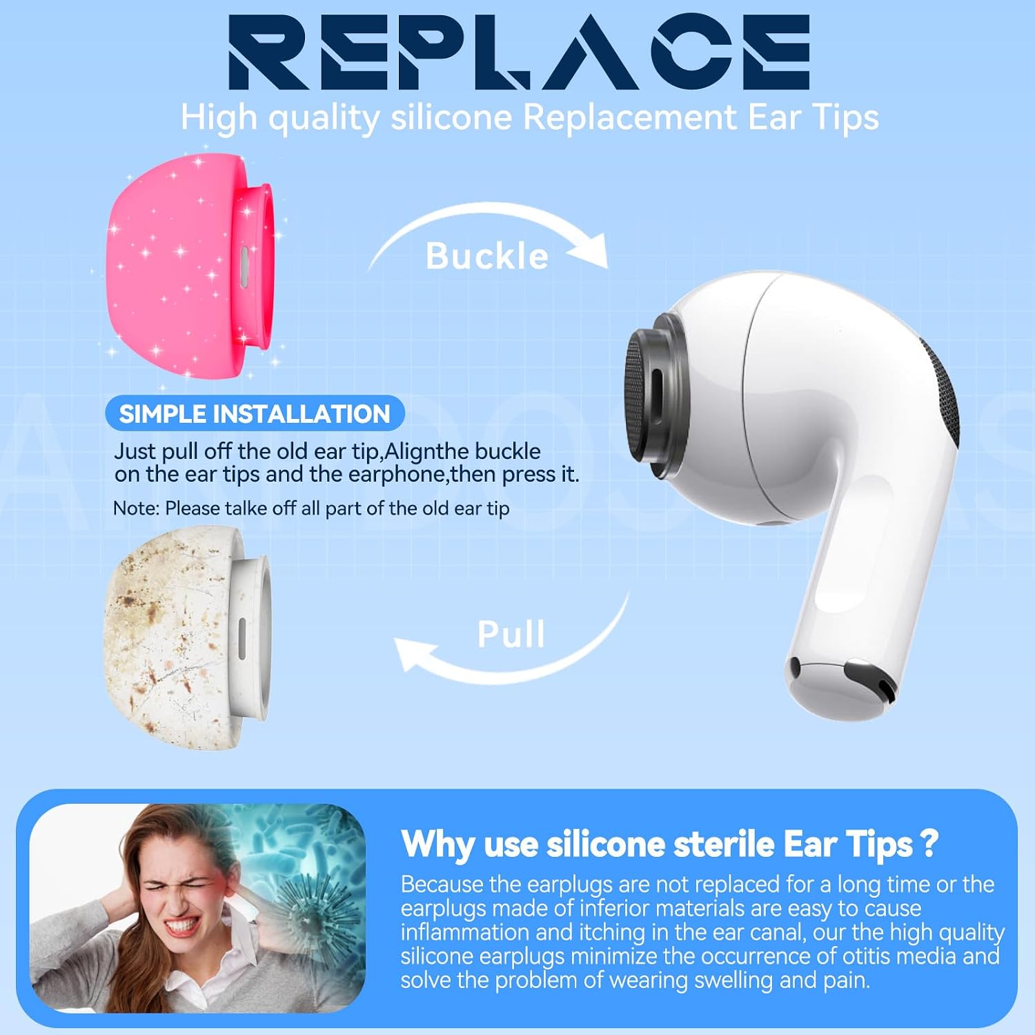 Thumbnail 6 de Inesore Replacement Ear Tips for AirPods Pro, Rose Red Silicone, 4 Sizes