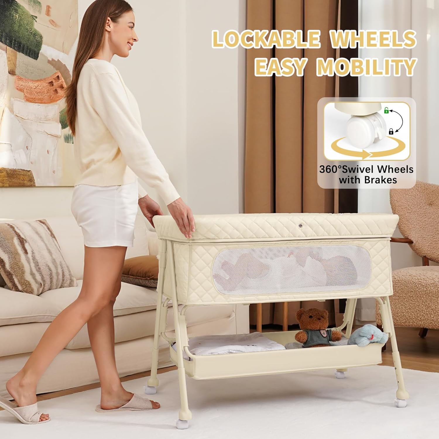 Thumbnail 3 de Kiniew Baby Crib 4-Height Adjustable Bassinet