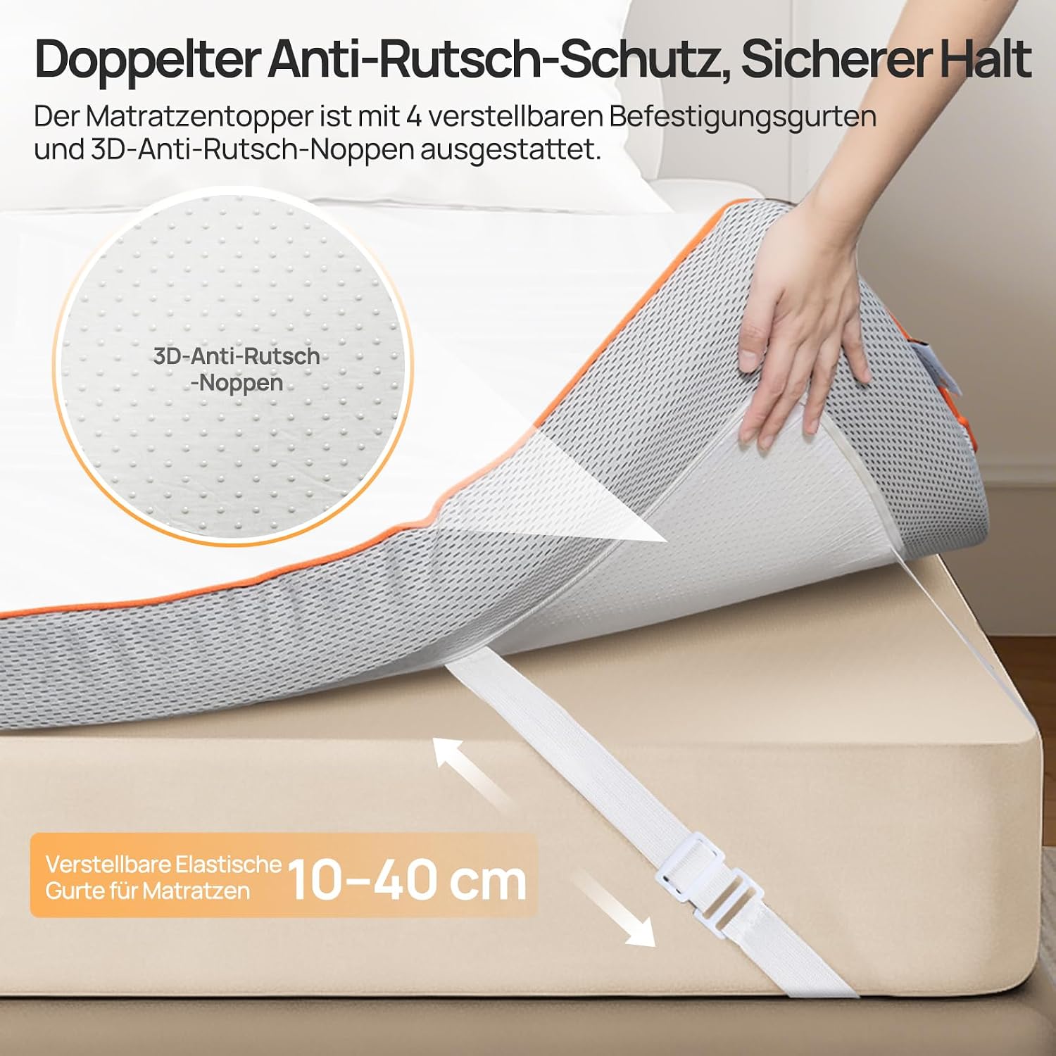Detalle 2 de MULISOFT Topper 180x200cm H3/H4 – Extra Dick 7,5 cm mit Gel-Memory-Schaum und atmungsaktivem Bezug