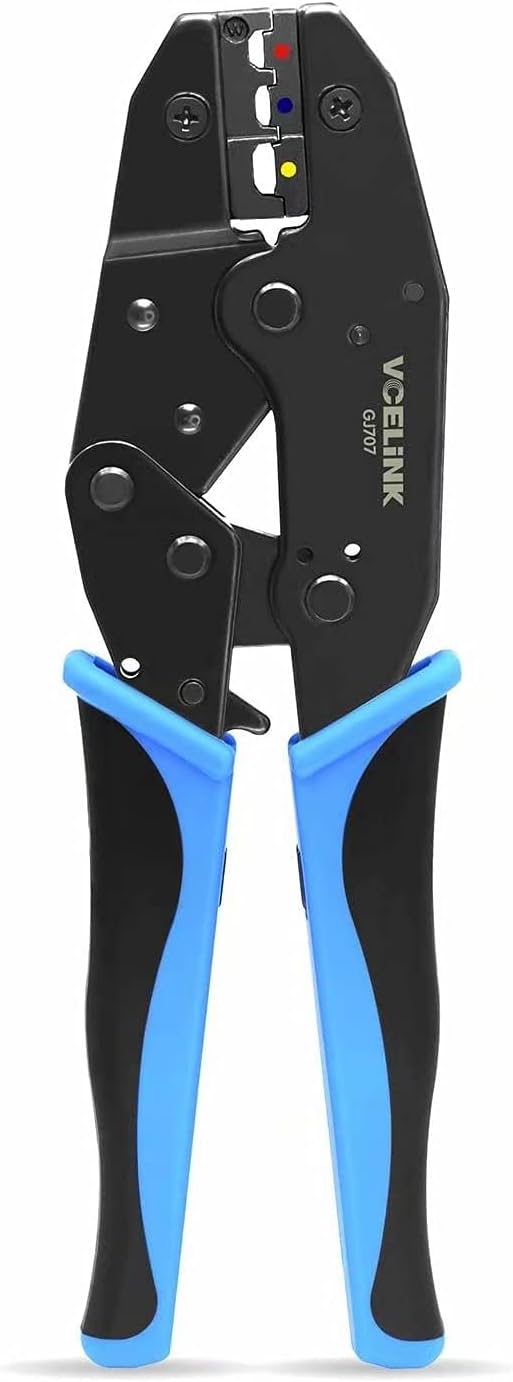 VCELINK GJ707 ratchet wire crimping tool for insulated electrical connectors (22–10 AWG)