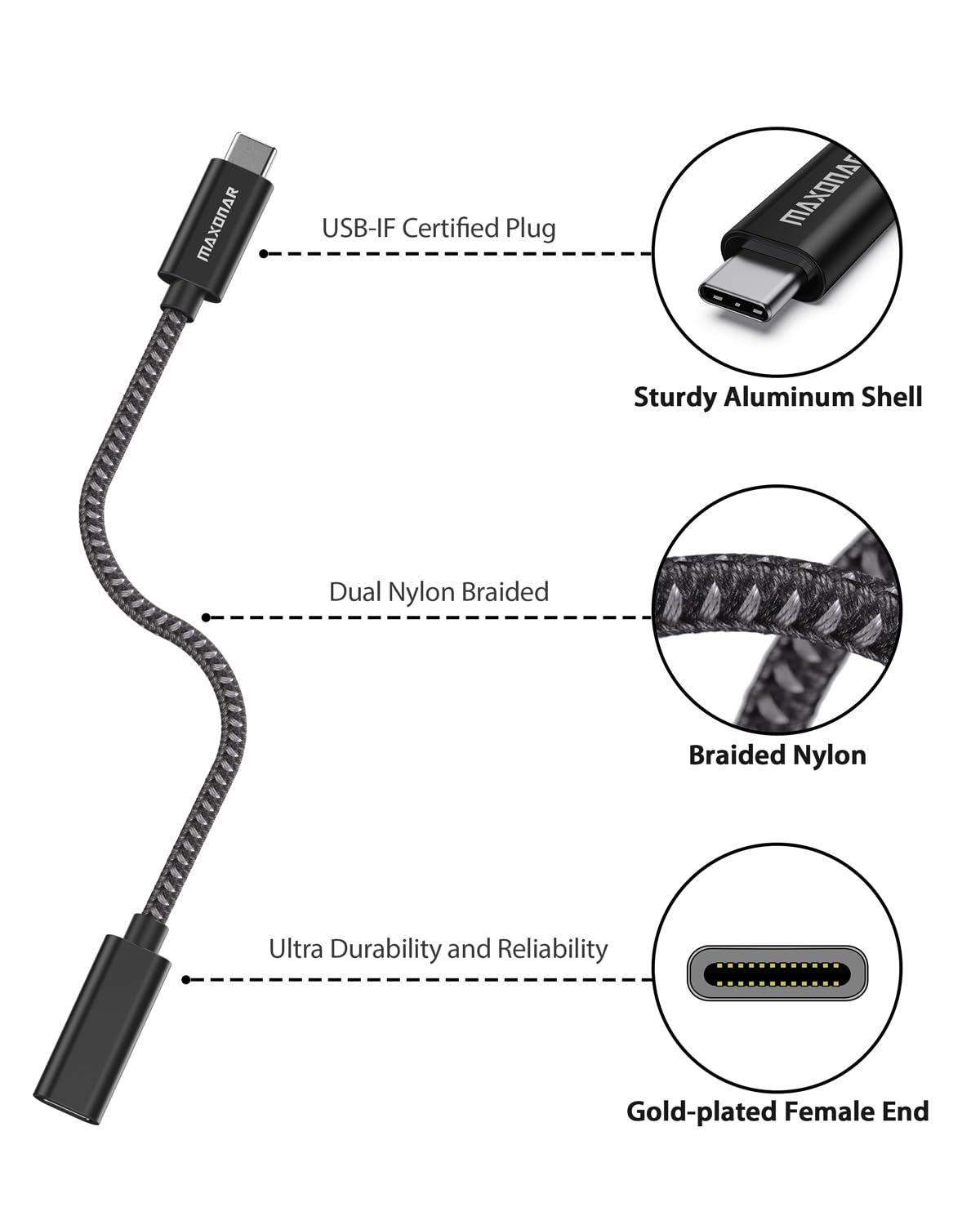 Thumbnail 1 de Belker USB-C Extension Cable (USB 3.2 Gen2, 10Gbps) 1m – USB-C male to female for charging & sync
