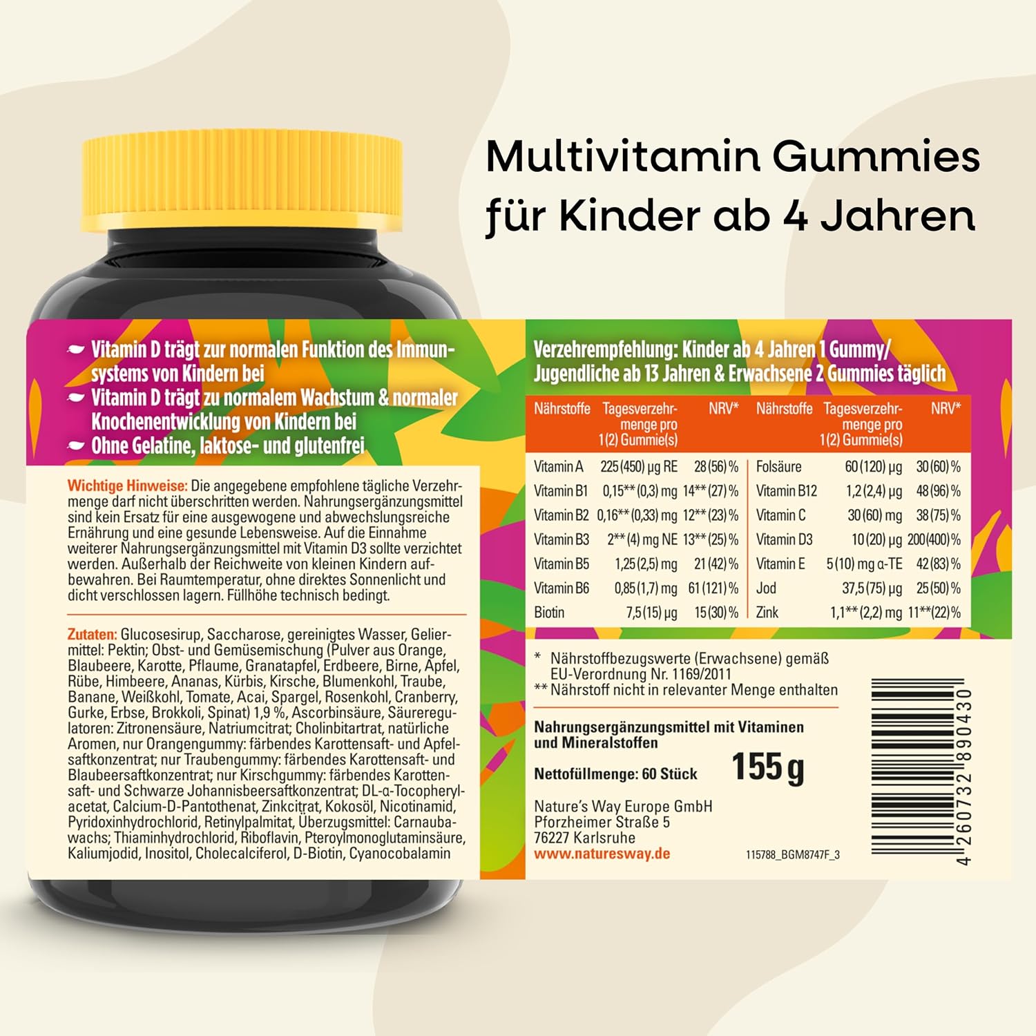 Detalle de Vitamine Kinder Multivitamin Gummibärchen – Immunsystem stärken ab 4 Jahren