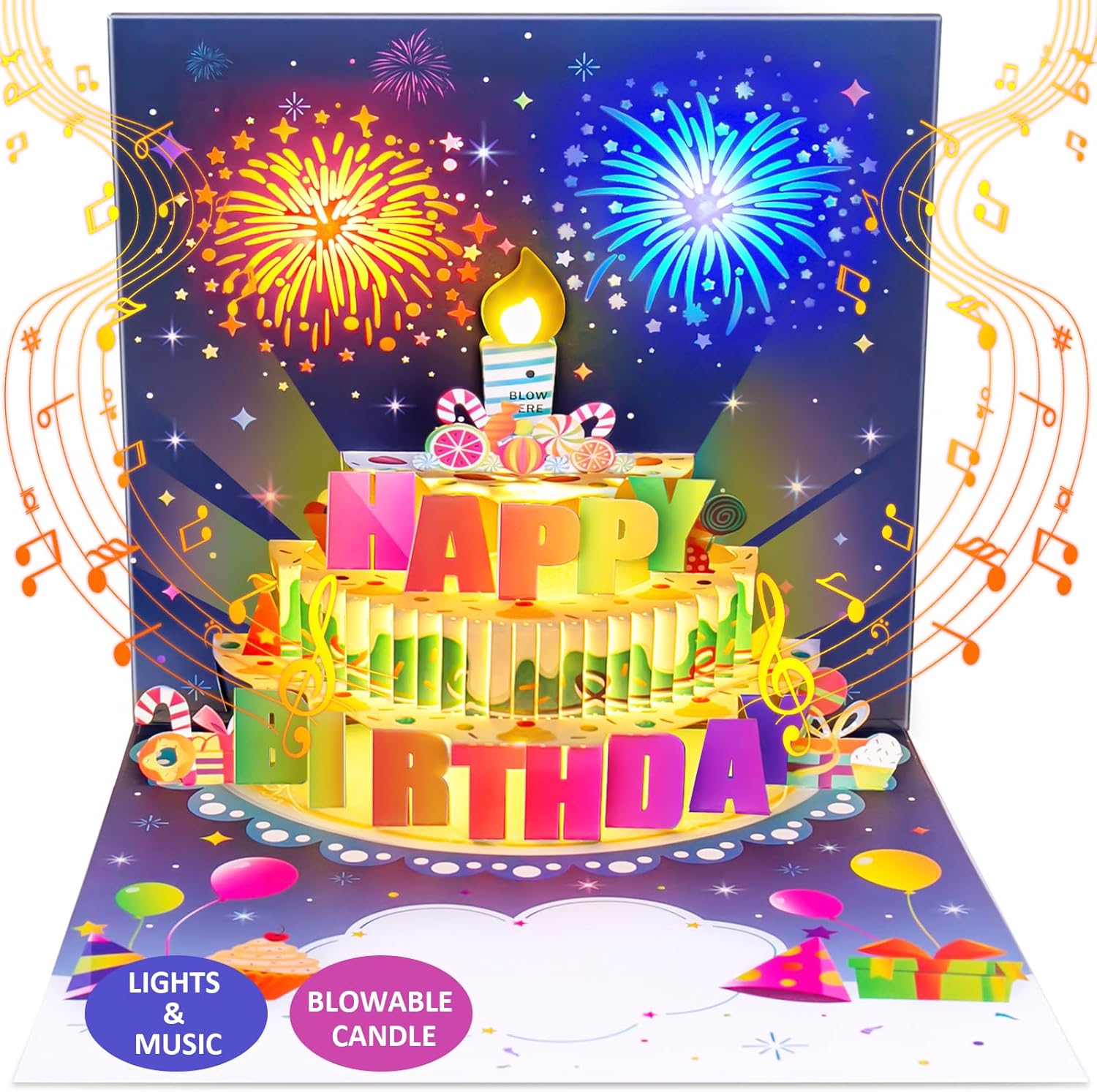 Birthday music and lights card with 7.1 inch