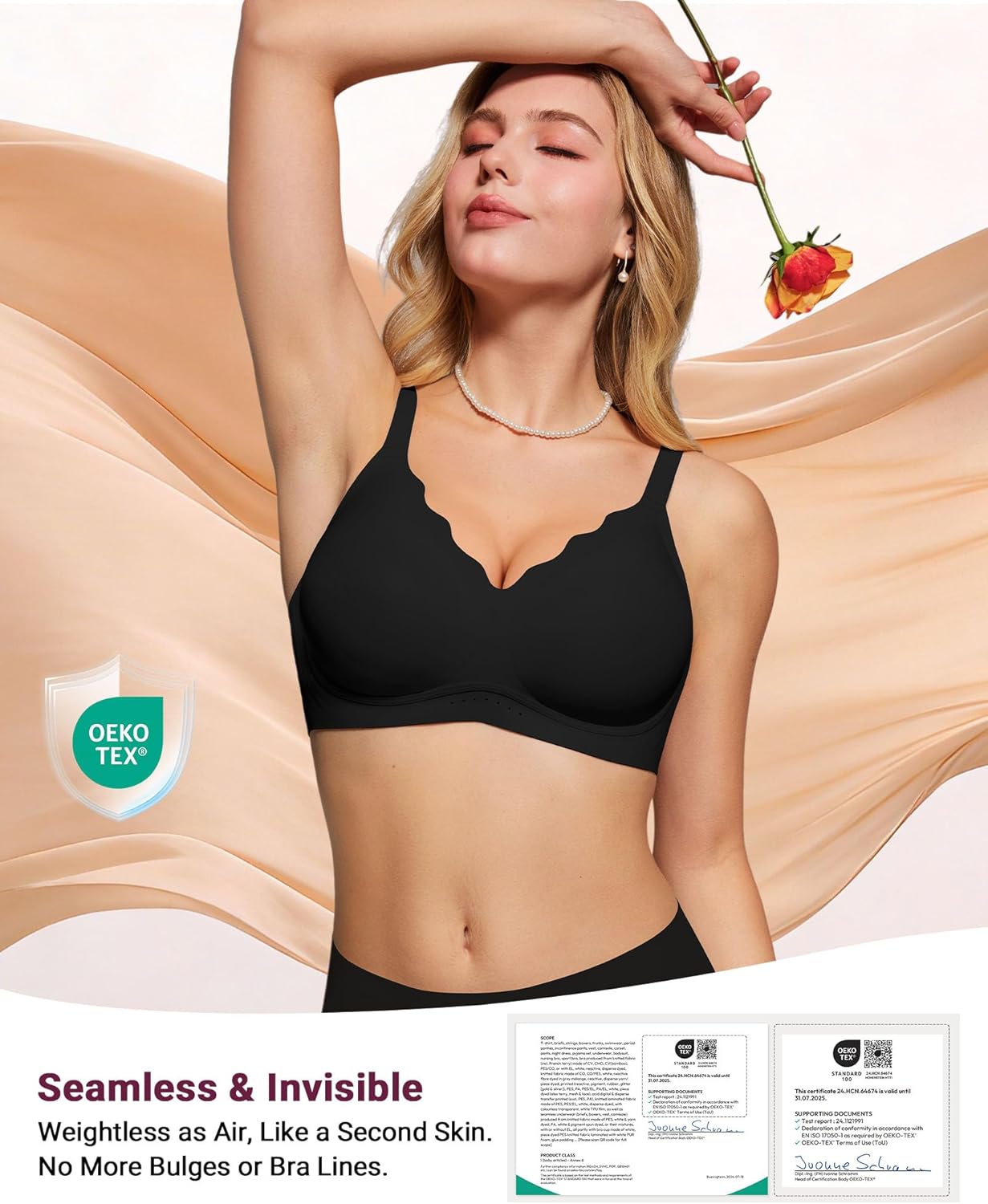 Thumbnail 4 de As Fairy Wireless Full Coverage Seamless Scalloped Push Up Bra (No Underwire) for Everyday Comfort