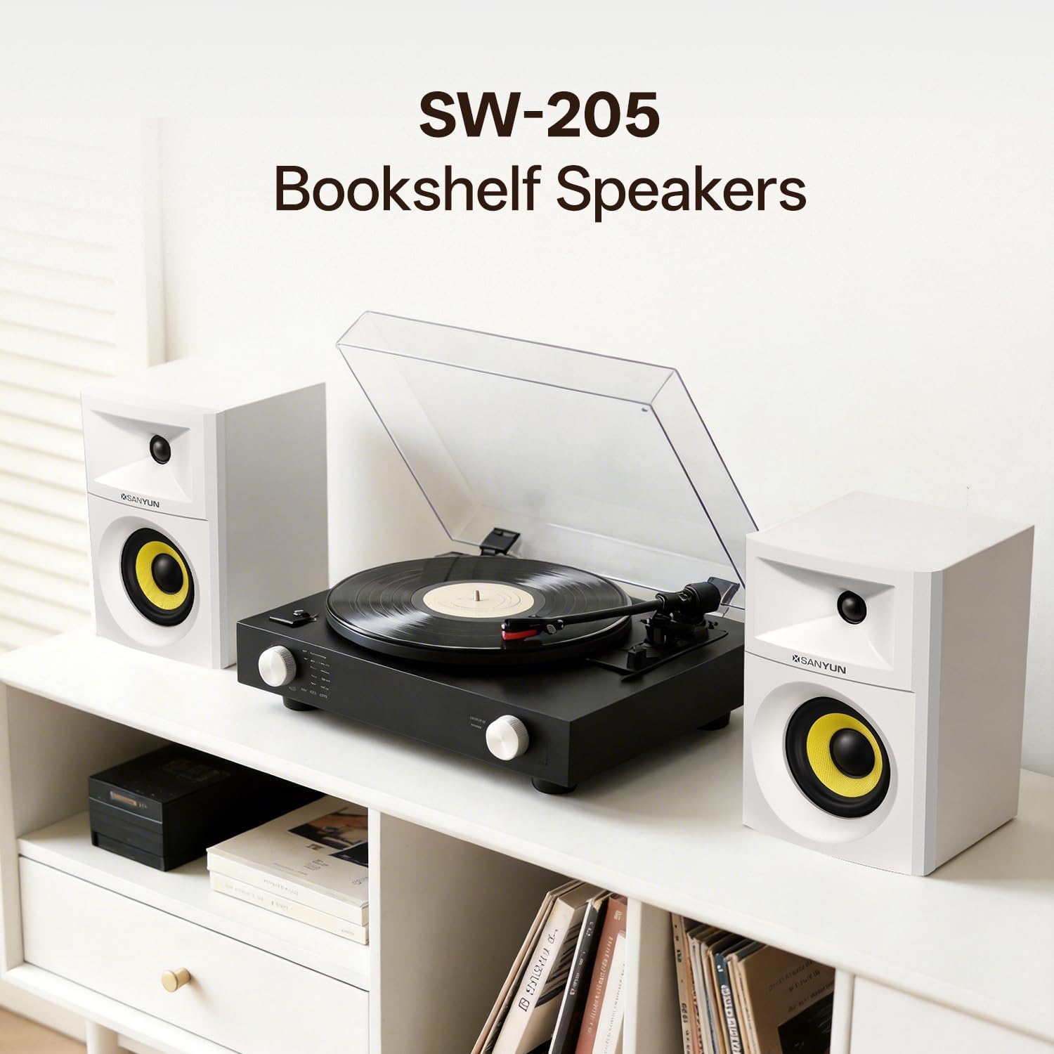 Detalle 2 de Sanyun SW205 4" Bookshelf Speakers with Virtual Surround, DAC/DSP Engine, Bluetooth 5.4, Optical & AUX (White)